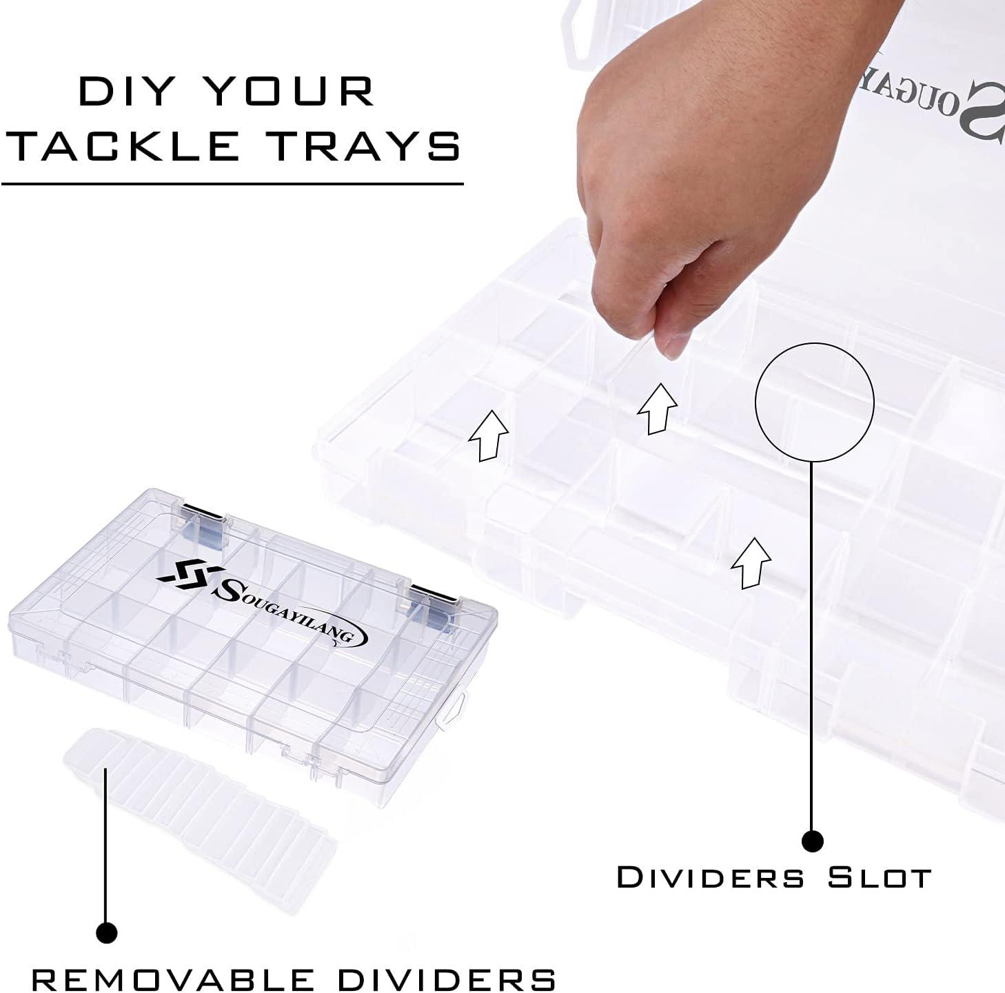 image:imageSougayilang Fishing Tackle Boxes 3600 3700 Plastic Storage Organizer Box with Removable Dividers Fishing Tackle Storage 4 Packs Transparent Tackle TraysTwo 3600 Tray Size 108x71x16