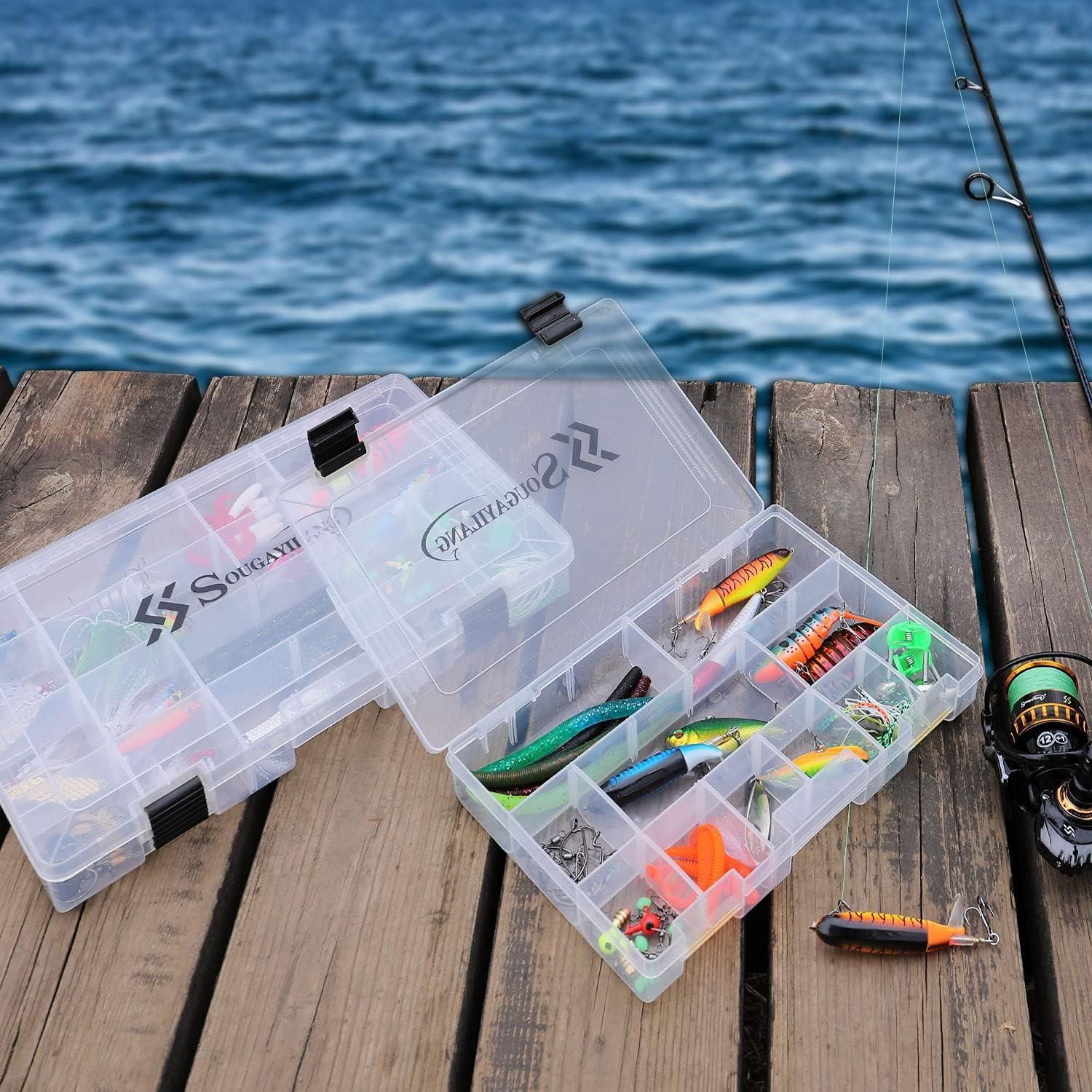 image:imageSougayilang Fishing Tackle Boxes 3600 3700 Plastic Storage Organizer Box with Removable Dividers Fishing Tackle Storage 4 Packs Transparent Tackle TraysFour 3700 Tray Size 14x87x18