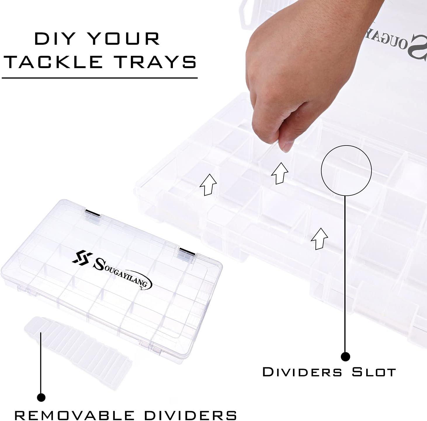 image:imageSougayilang Fishing Tackle Boxes 3600 3700 Plastic Storage Organizer Box with Removable Dividers Fishing Tackle Storage 4 Packs Transparent Tackle TraysFour 3700 Tray Size 14x87x18