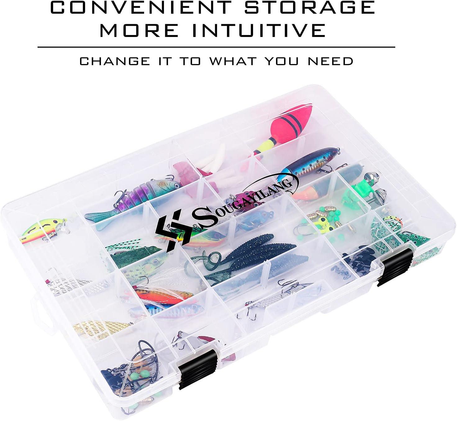 image:imageSougayilang Fishing Tackle Boxes 3600 3700 Plastic Storage Organizer Box with Removable Dividers Fishing Tackle Storage 4 Packs Transparent Tackle TraysFour 3700 Tray Size 14x87x18