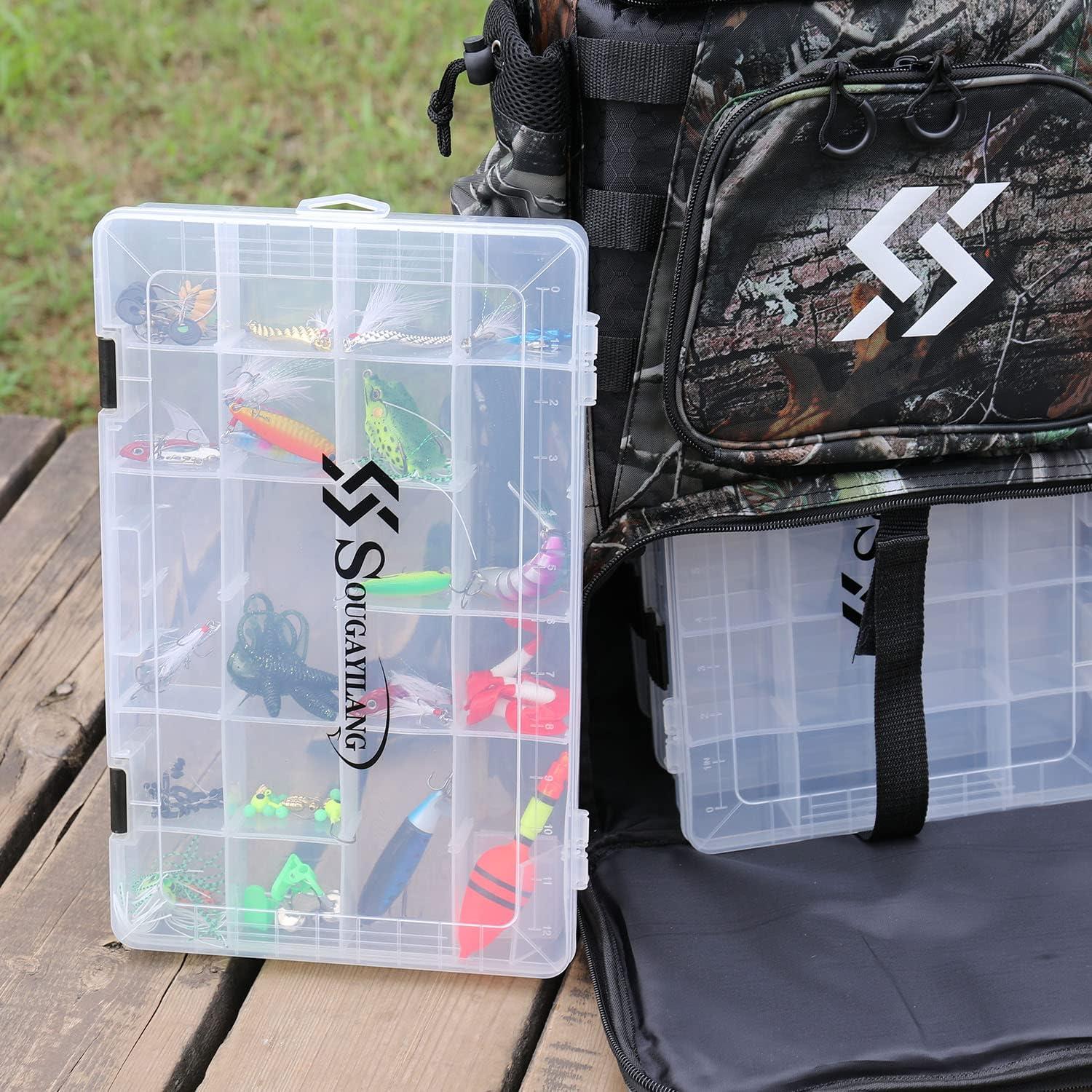 image:imageSougayilang Fishing Tackle Boxes 3600 3700 Plastic Storage Organizer Box with Removable Dividers Fishing Tackle Storage 4 Packs Transparent Tackle TraysTwo 3700 Tray Size 14x87x18