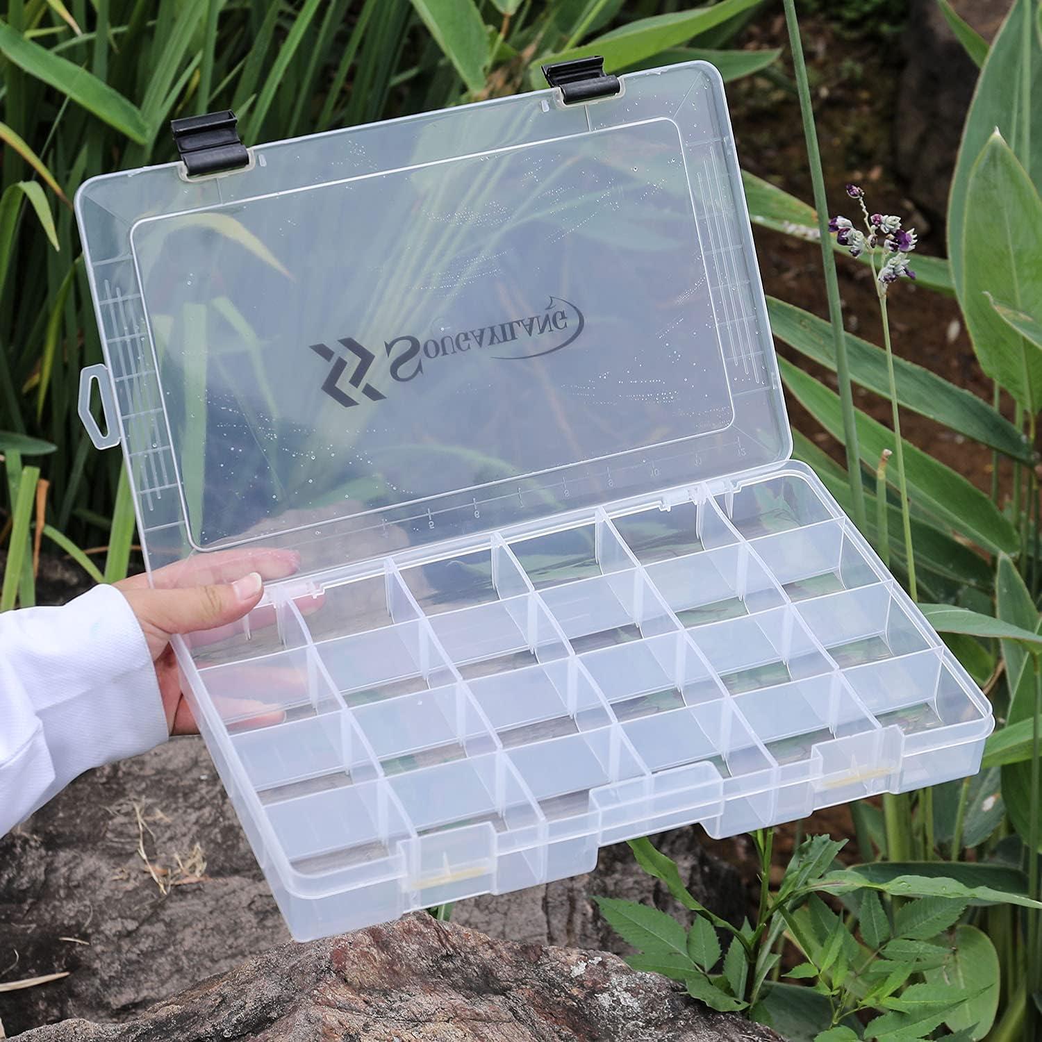 image:imageSougayilang Fishing Tackle Boxes 3600 3700 Plastic Storage Organizer Box with Removable Dividers Fishing Tackle Storage 4 Packs Transparent Tackle TraysTwo 3700 Tray Size 14x87x18