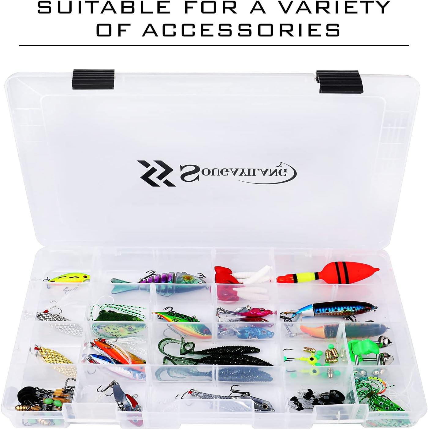image:imageSougayilang Fishing Tackle Boxes 3600 3700 Plastic Storage Organizer Box with Removable Dividers Fishing Tackle Storage 4 Packs Transparent Tackle TraysFour 3700 Tray Size 14x87x18