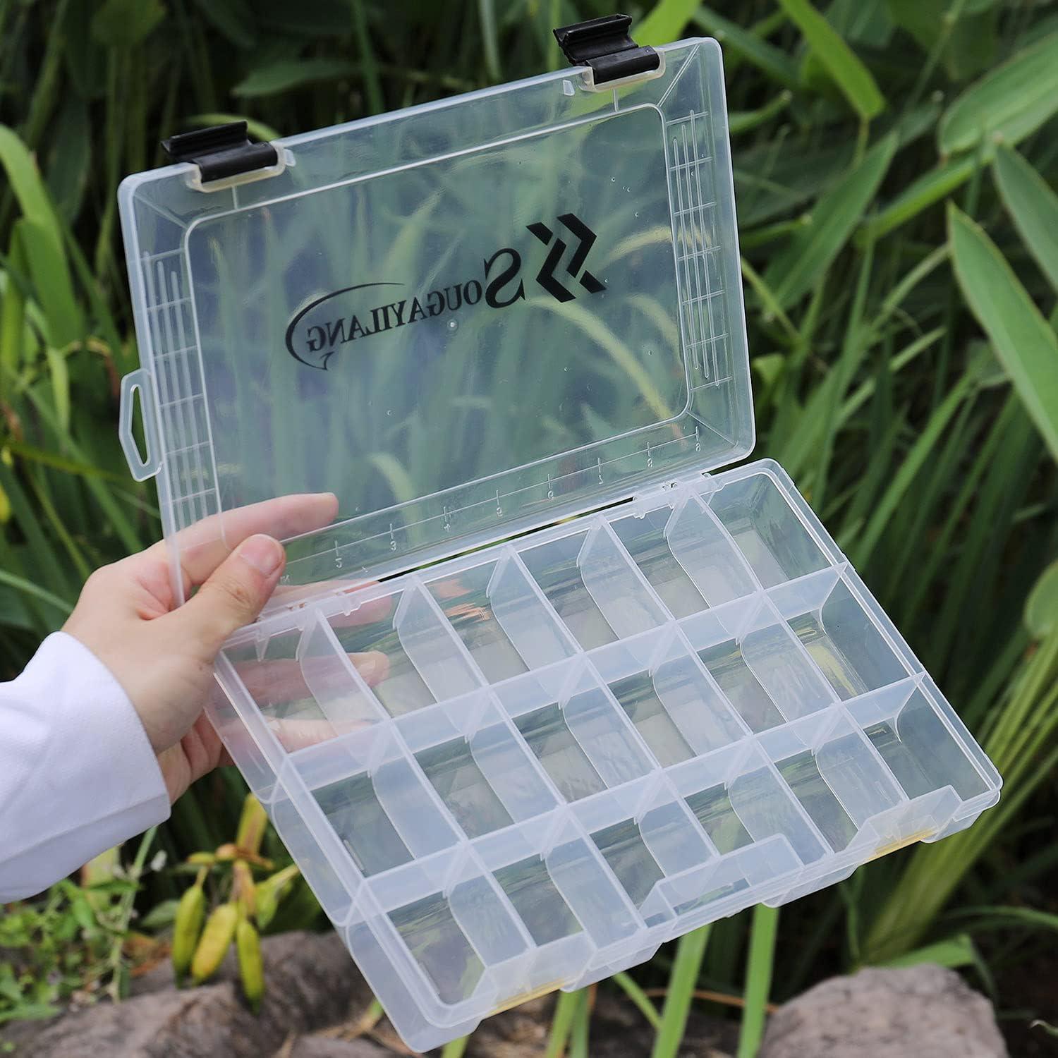 image:imageSougayilang Fishing Tackle Boxes 3600 3700 Plastic Storage Organizer Box with Removable Dividers Fishing Tackle Storage 4 Packs Transparent Tackle TraysTwo 3600 Tray Size 108x71x16