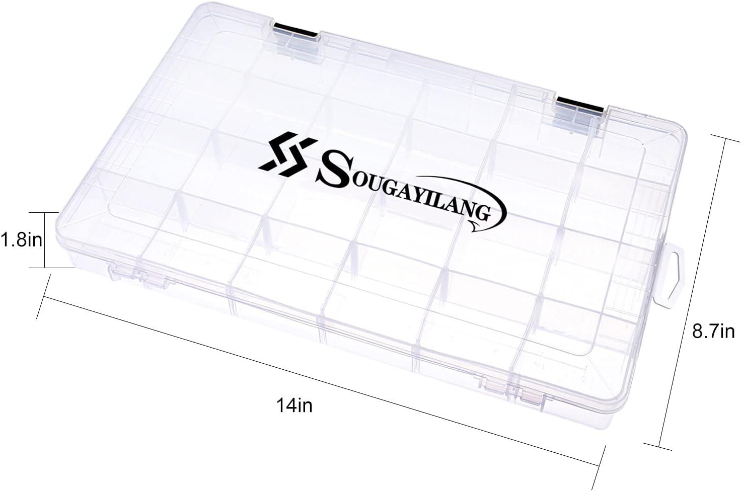 image:imageSougayilang Fishing Tackle Boxes 3600 3700 Plastic Storage Organizer Box with Removable Dividers Fishing Tackle Storage 4 Packs Transparent Tackle TraysTwo 3700 Tray Size 14x87x18