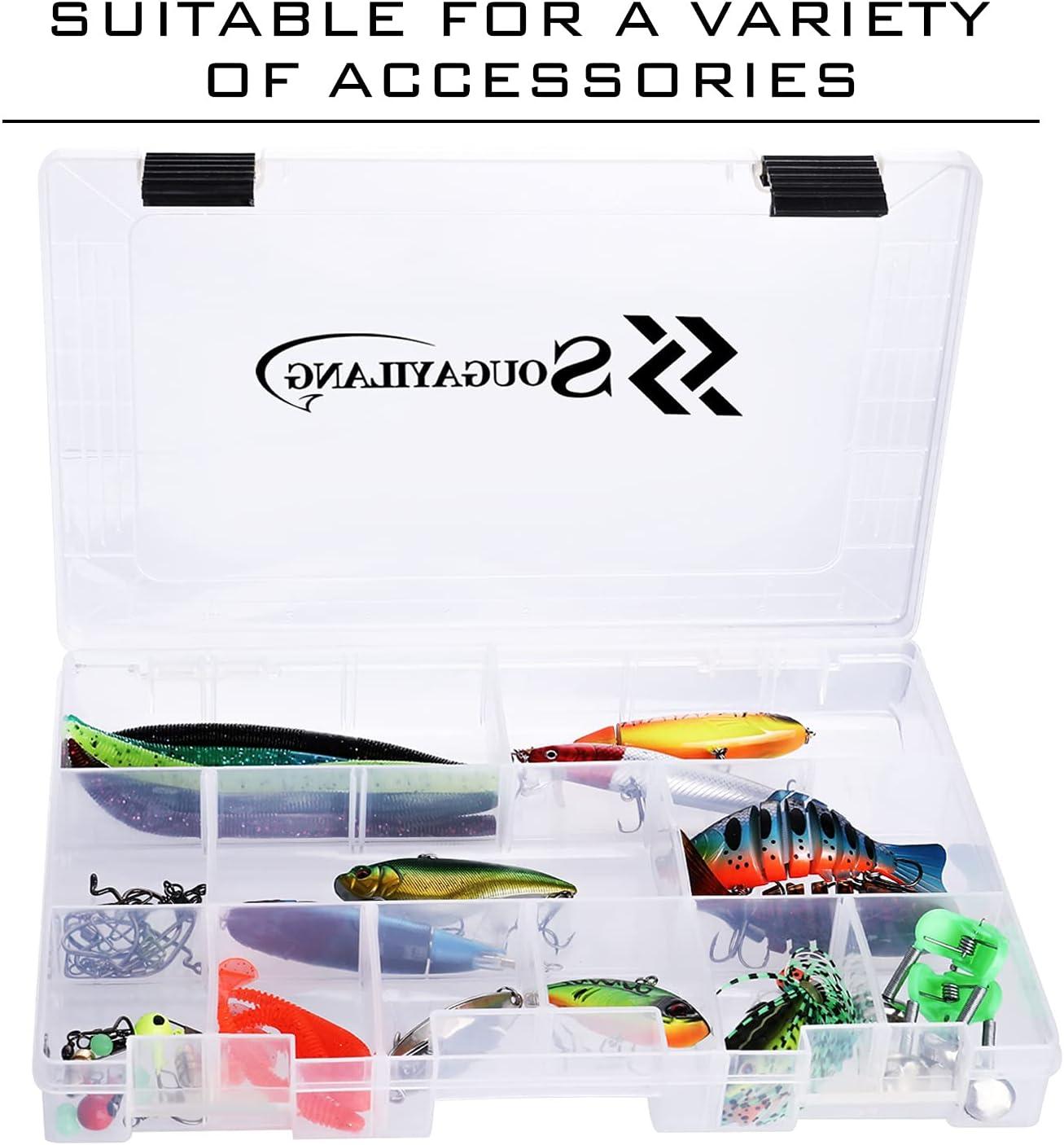 image:imageSougayilang Fishing Tackle Boxes 3600 3700 Plastic Storage Organizer Box with Removable Dividers Fishing Tackle Storage 4 Packs Transparent Tackle TraysTwo 3600 Tray Size 108x71x16