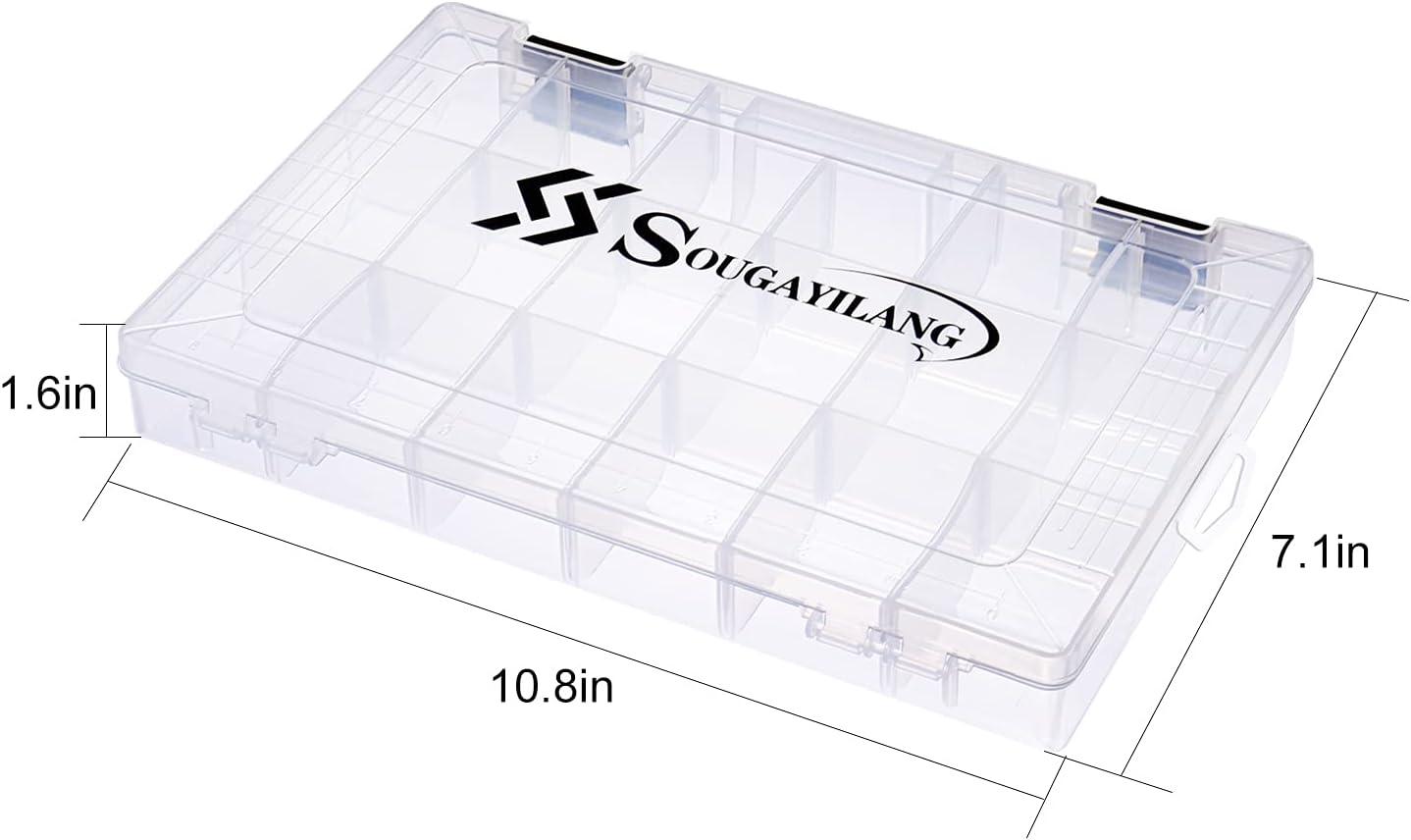 image:imageSougayilang Fishing Tackle Boxes 3600 3700 Plastic Storage Organizer Box with Removable Dividers Fishing Tackle Storage 4 Packs Transparent Tackle TraysTwo 3600 Tray Size 108x71x16