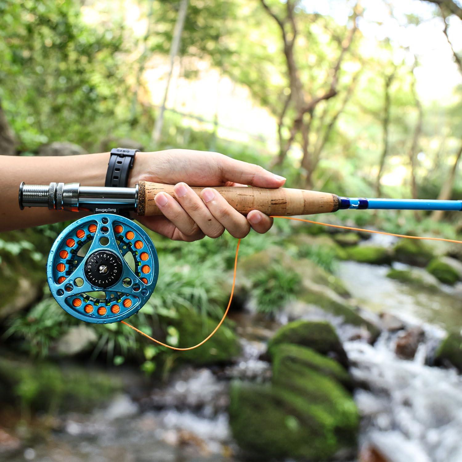 image:imageSougayilang Fly Fishing Combo 4 Piece Fly Rod and CNC Machined Aluminum Alloy Reel Complete Starter Package with Rod BagFly Fishing Combo 5Blue