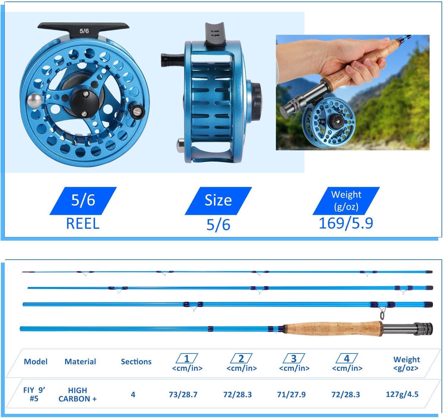 image:imageSougayilang Fly Fishing Combo 4 Piece Fly Rod and CNC Machined Aluminum Alloy Reel Complete Starter Package with Rod BagFly Fishing Combo 5Blue