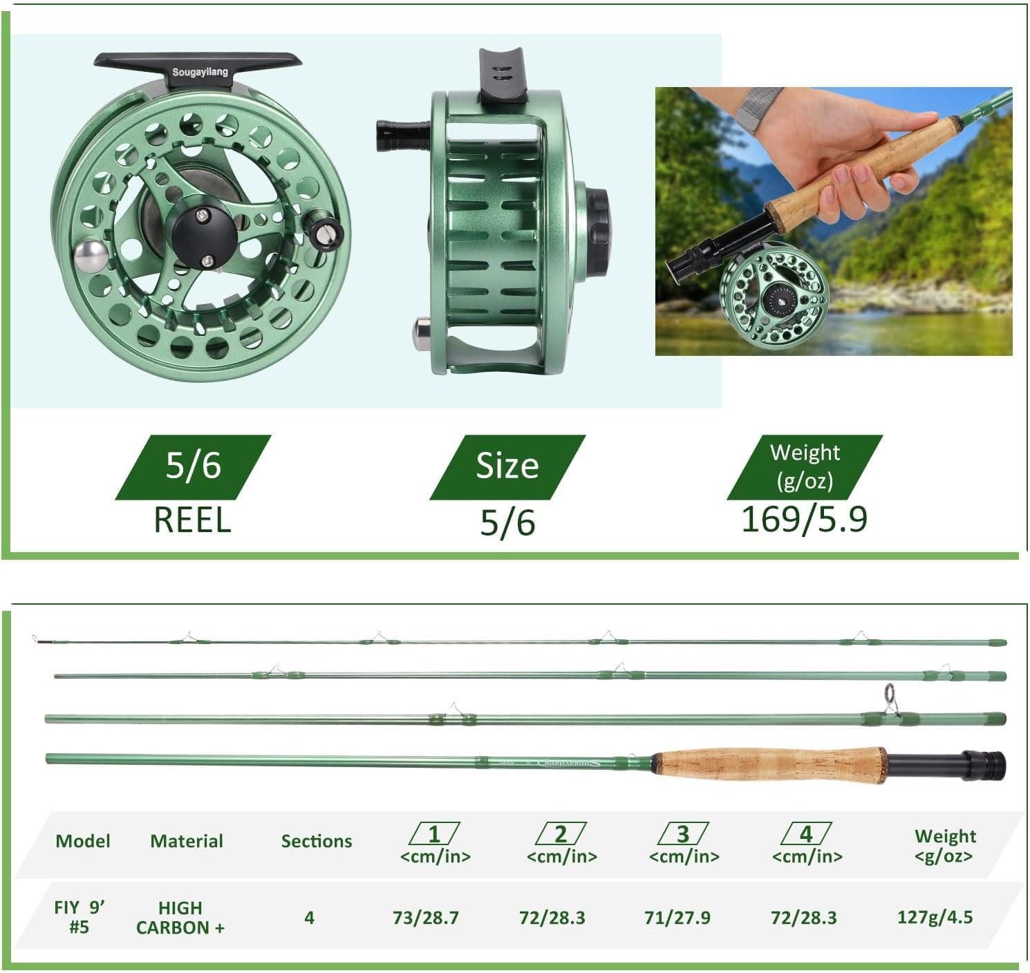 image:imageSougayilang Fly Fishing Combo 4 Piece Fly Rod and CNC Machined Aluminum Alloy Reel Complete Starter Package with Rod BagFly Fishing Combo 5Green