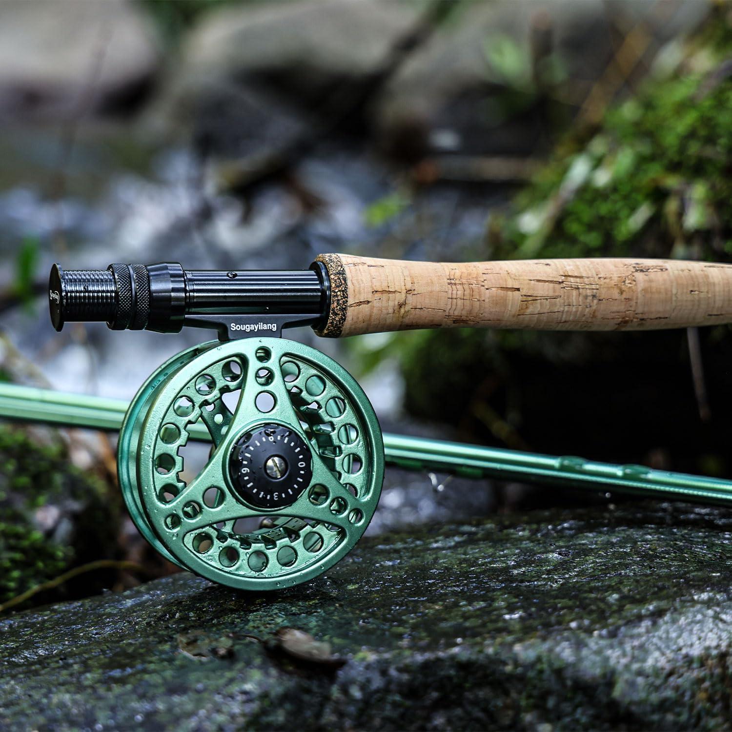 image:imageSougayilang Fly Fishing Combo 4 Piece Fly Rod and CNC Machined Aluminum Alloy Reel Complete Starter Package with Rod BagFly Fishing Combo 5Green