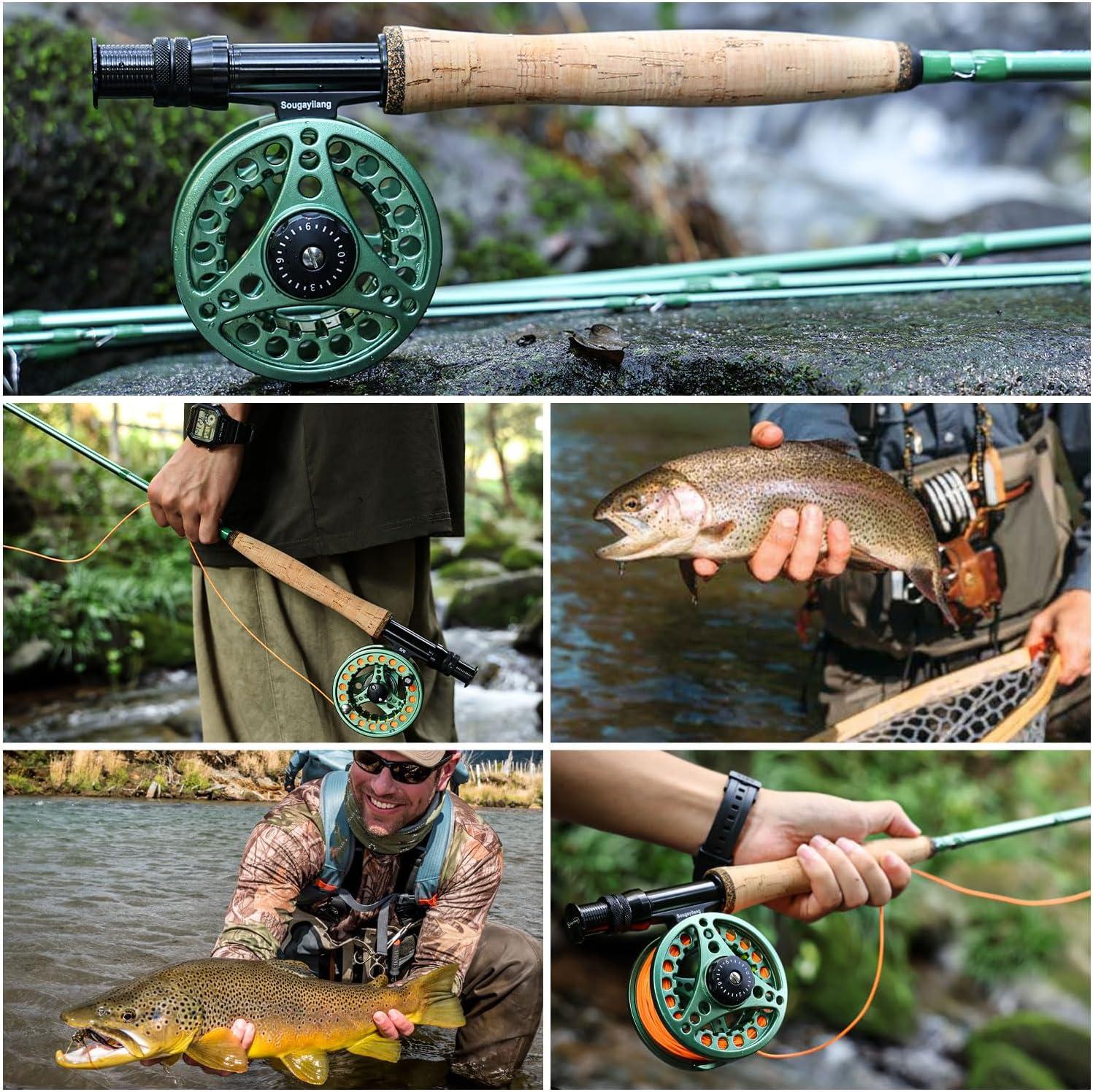 image:imageSougayilang Fly Fishing Combo 4 Piece Fly Rod and CNC Machined Aluminum Alloy Reel Complete Starter Package with Rod BagFly Fishing Combo 5Green