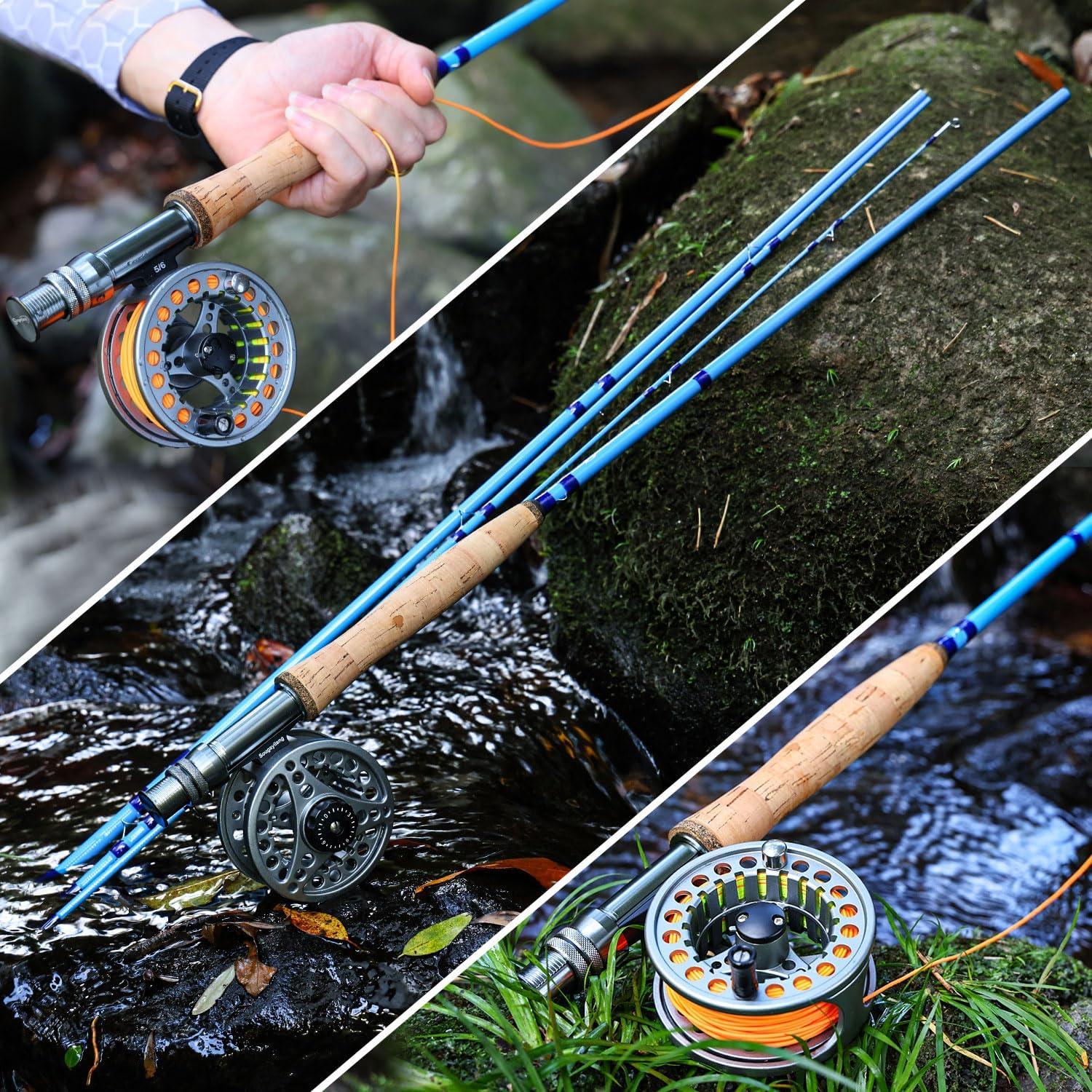 image:imageSougayilang Fly Fishing Combo 4 Piece Fly Rod and CNC Machined Aluminum Alloy Reel Complete Starter Package with Rod BagFly Fishing Combo 5Silver