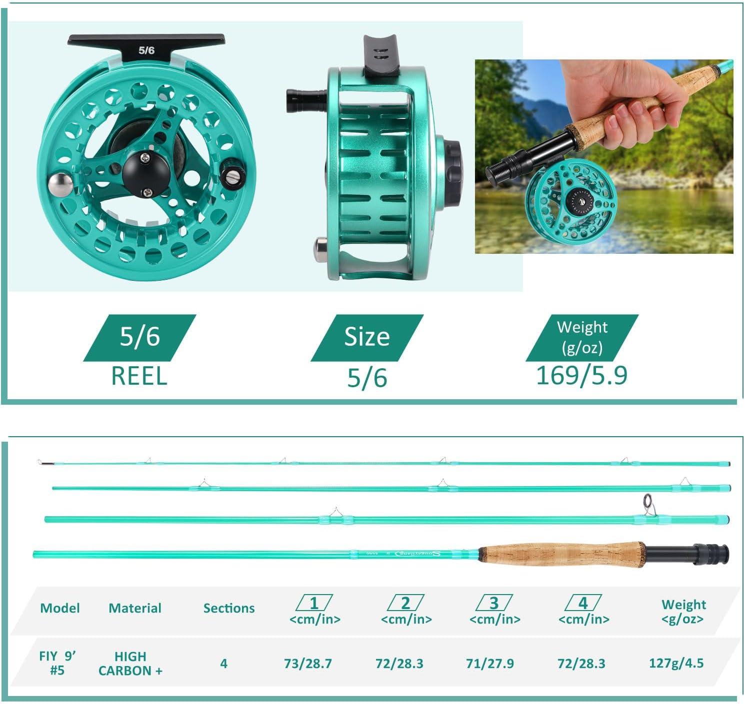 image:imageSougayilang Fly Fishing Combo 4 Piece Fly Rod and CNC Machined Aluminum Alloy Reel Complete Starter Package with Rod BagFly Fishing Combo 5Turquoisee