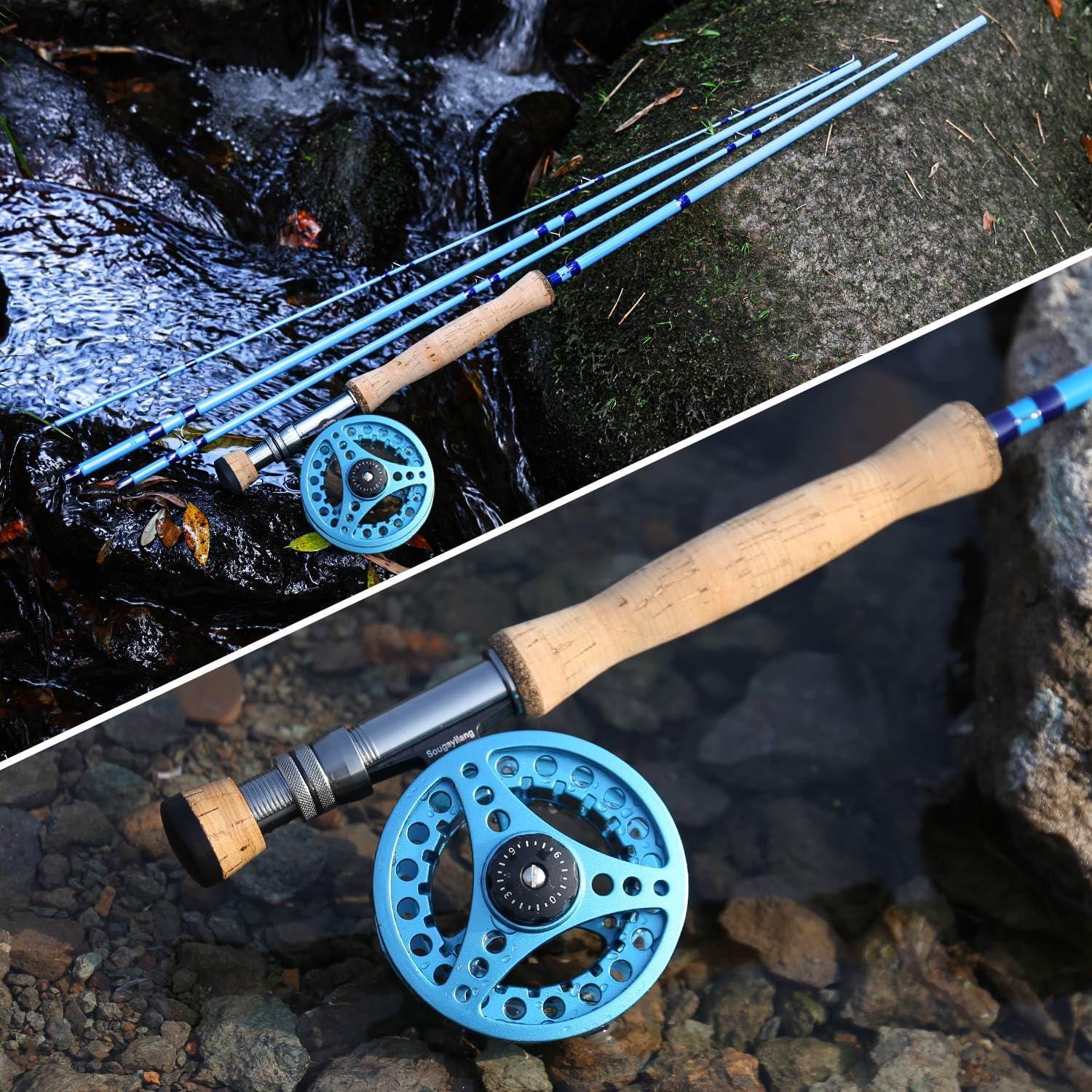 image:imageSougayilang Fly Fishing Combo 4 Piece Fly Rod and CNC Machined Aluminum Alloy Reel Complete Starter Package with Rod BagFly Fishing Combo 8Blue