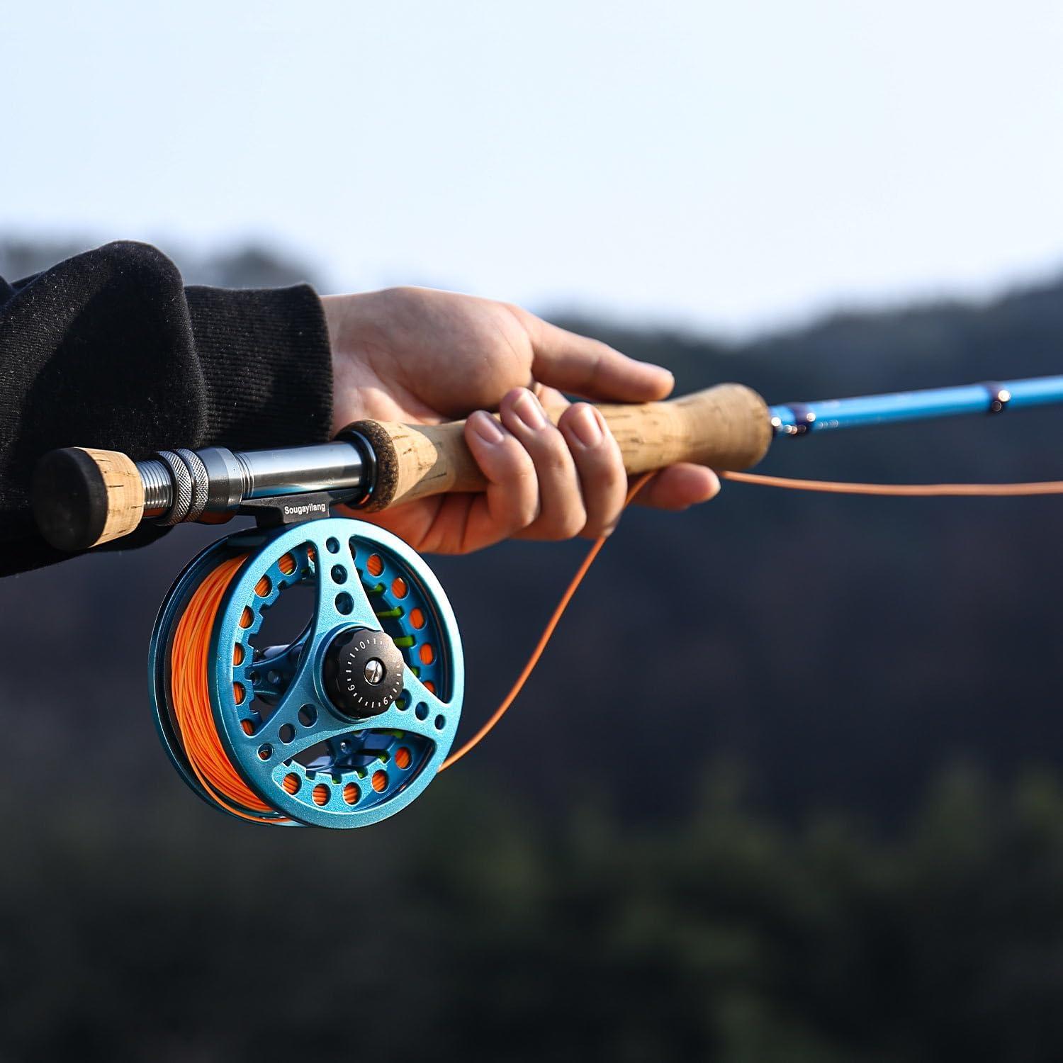 image:imageSougayilang Fly Fishing Combo 4 Piece Fly Rod and CNC Machined Aluminum Alloy Reel Complete Starter Package with Rod BagFly Fishing Combo 8Blue