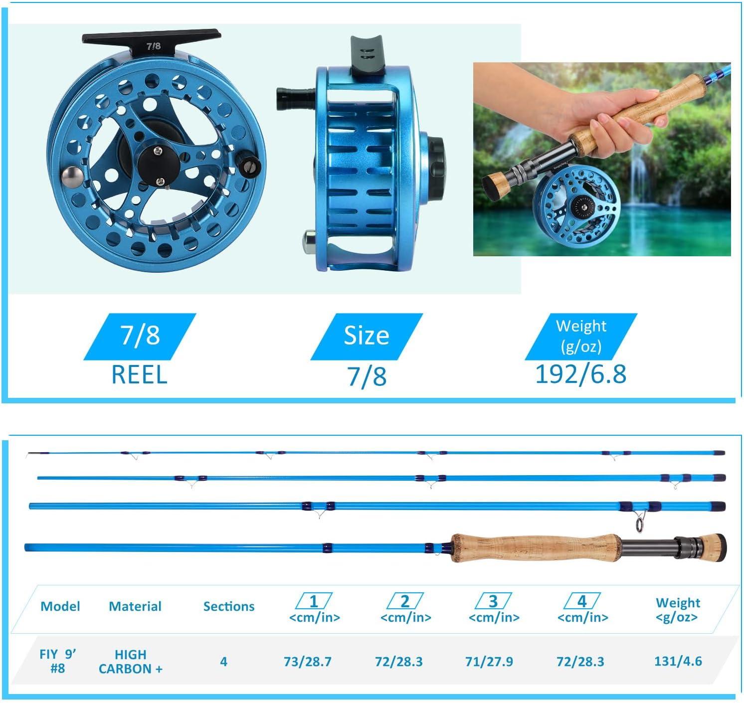 image:imageSougayilang Fly Fishing Combo 4 Piece Fly Rod and CNC Machined Aluminum Alloy Reel Complete Starter Package with Rod BagFly Fishing Combo 8Blue