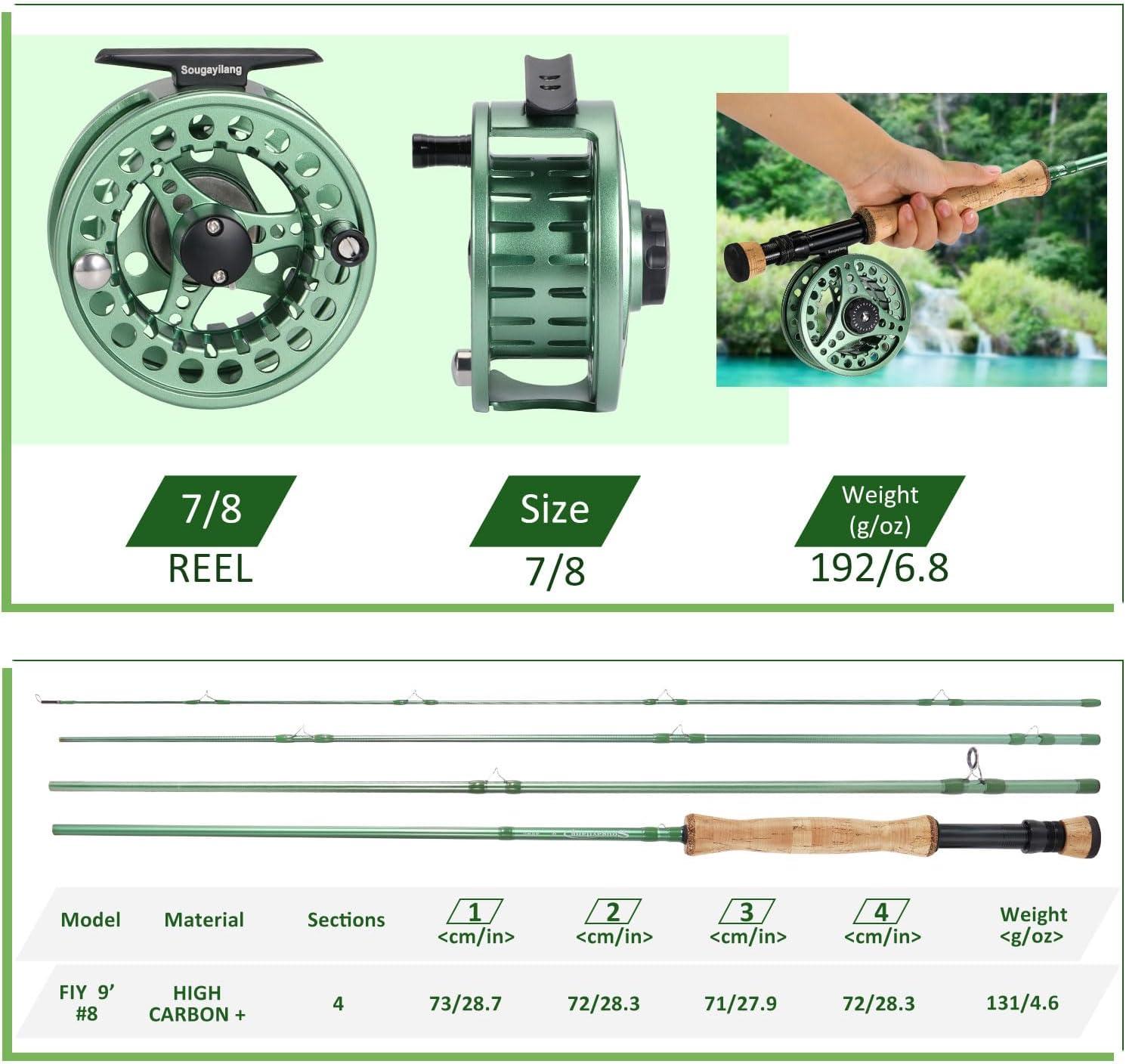 image:imageSougayilang Fly Fishing Combo 4 Piece Fly Rod and CNC Machined Aluminum Alloy Reel Complete Starter Package with Rod BagFly Fishing Combo 8Green
