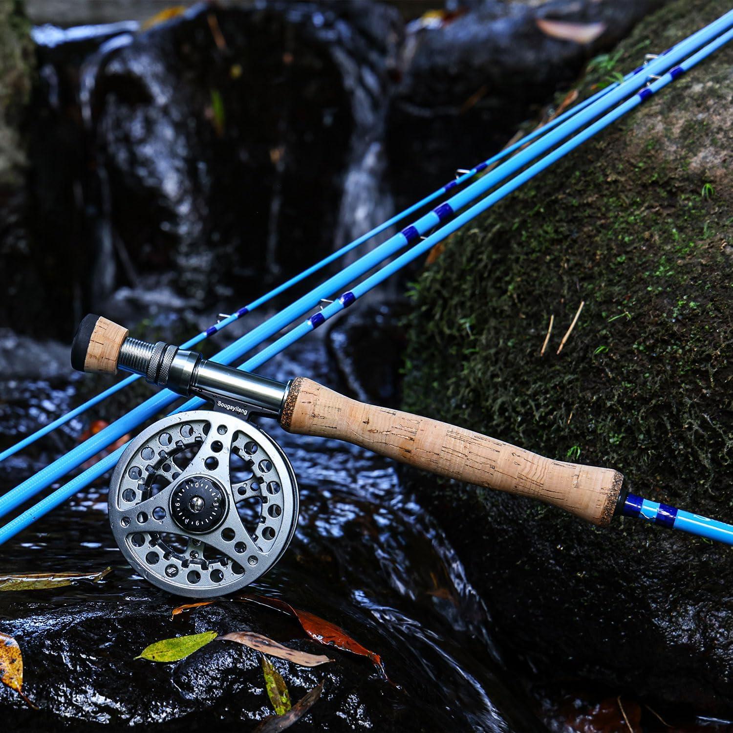 image:imageSougayilang Fly Fishing Combo 4 Piece Fly Rod and CNC Machined Aluminum Alloy Reel Complete Starter Package with Rod BagFly Fishing Combo 8Silver
