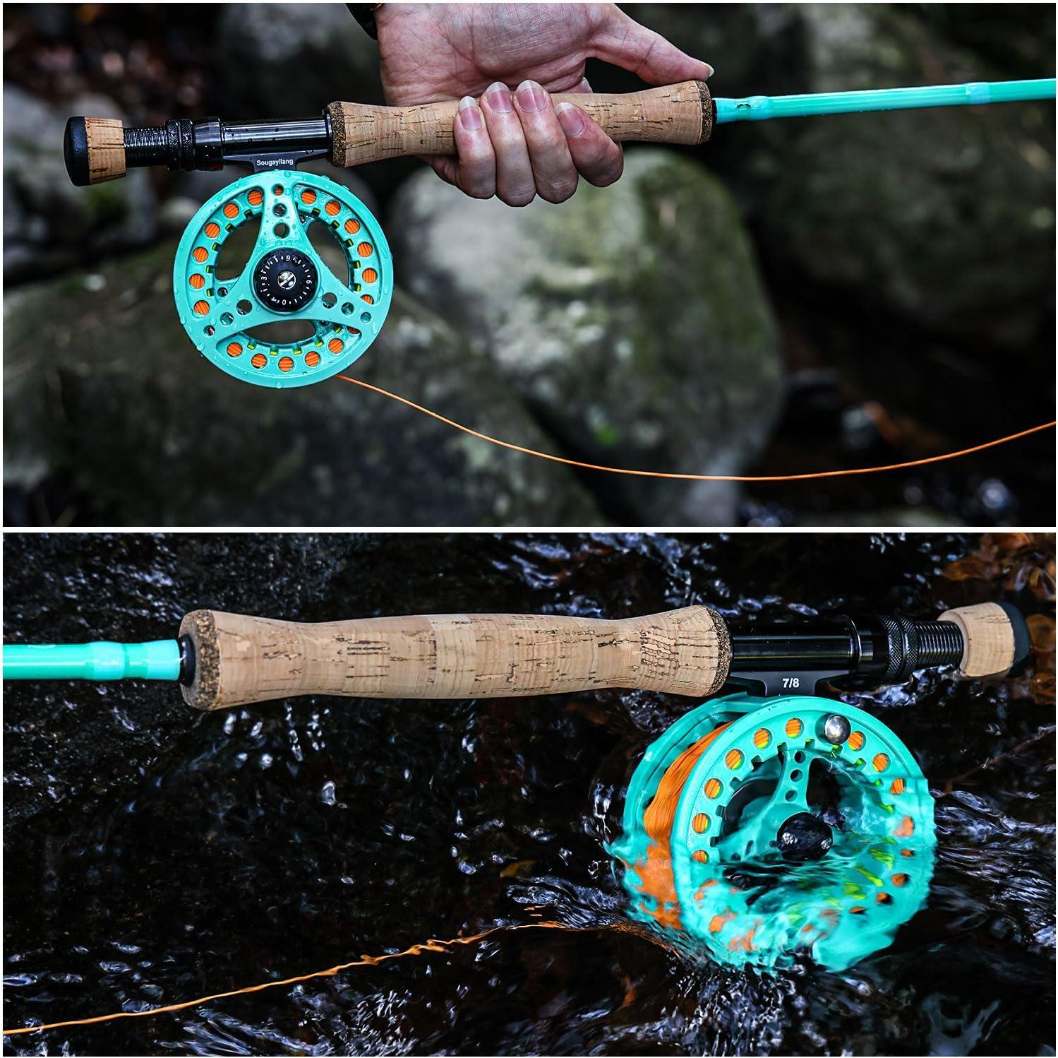 image:imageSougayilang Fly Fishing Combo 4 Piece Fly Rod and CNC Machined Aluminum Alloy Reel Complete Starter Package with Rod BagFly Fishing Combo 8Turquoisee