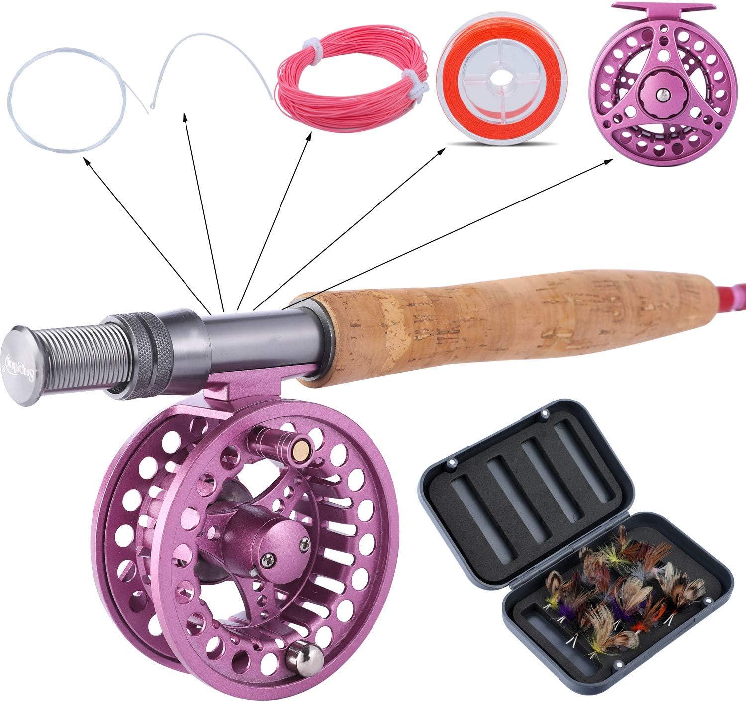 image:imageSougayilang Fly Fishing Rod Reel Combos with Lightweight Portable Fly Rod and CNCmachined Aluminum Alloy Fly ReelFly Fishing Complete Starter PackageFly Fishing Full Kit 56Pink