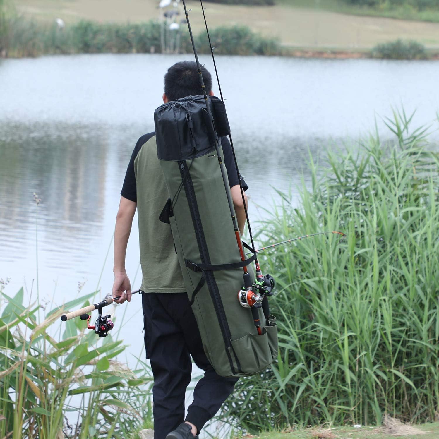 image:imageSougayilang Folding Fishing Rod Case Organizer Pole Storage Bag Rod Reel Tackle Carrier Fishing Rod Bag Fishing CaseStyle BGreen120cm4ft