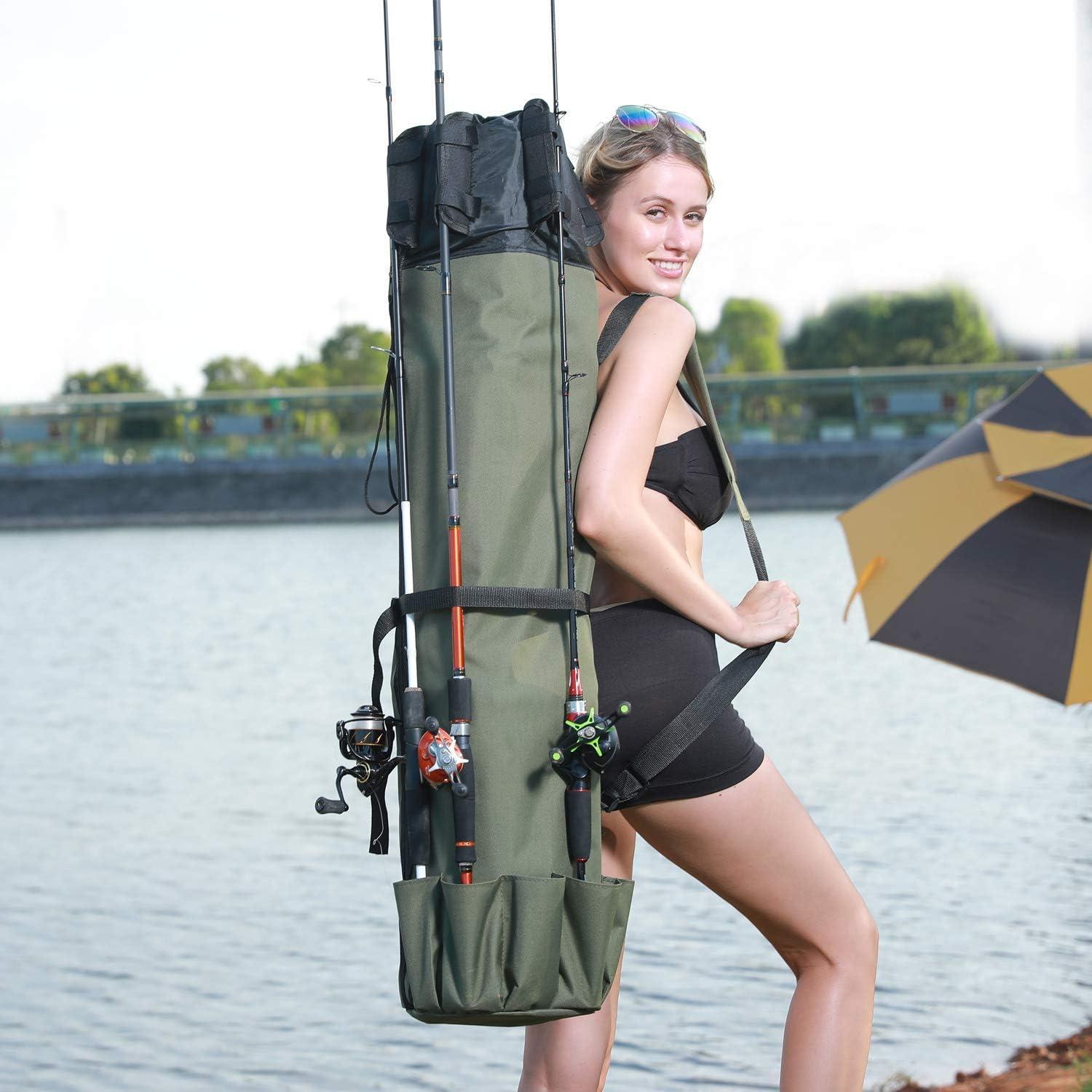 image:imageSougayilang Folding Fishing Rod Case Organizer Pole Storage Bag Rod Reel Tackle Carrier Fishing Rod Bag Fishing CaseStyle BGreen120cm4ft