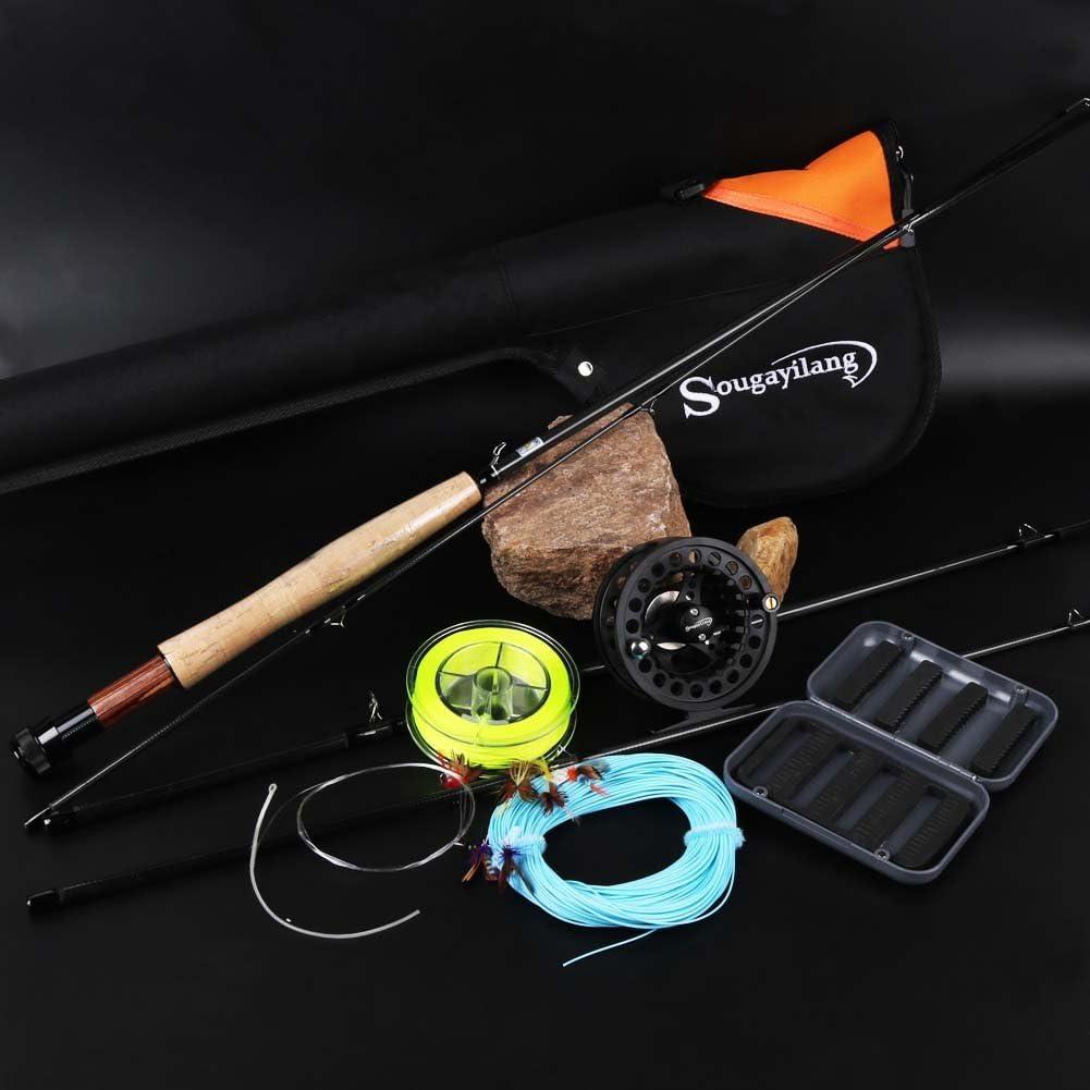 image:imageSougayilang Saltwater Freshwater Fly Fishing Rod with Reel Combo KitB Black Kits with Bag