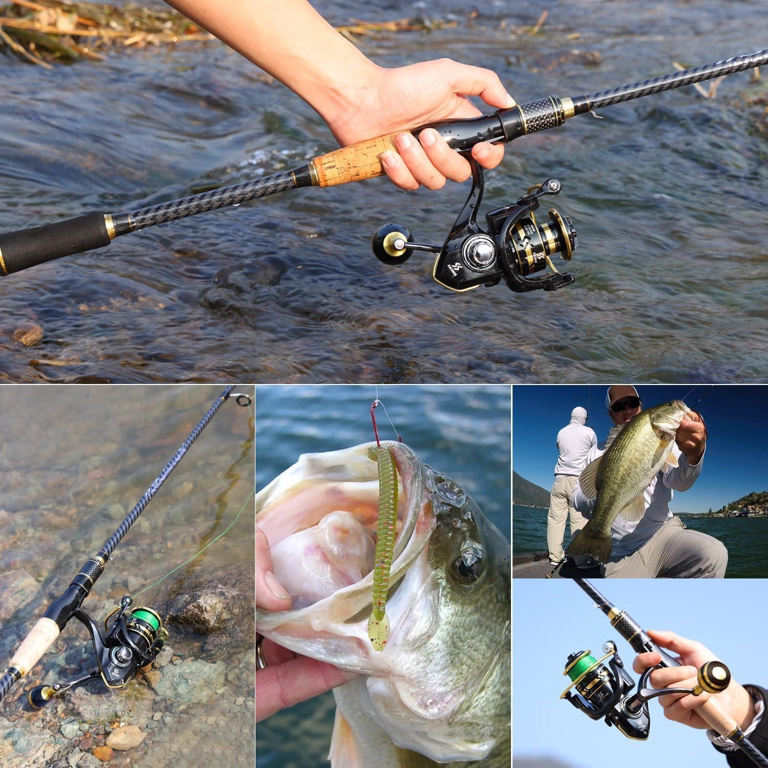 image:imageSougayilang Spinning Fishing Combos CarbonampGlass Fiber Composite 2 Piece Fishing Rods with 2000 Size Spinning Reel 60Golden with 2000 Reel 60