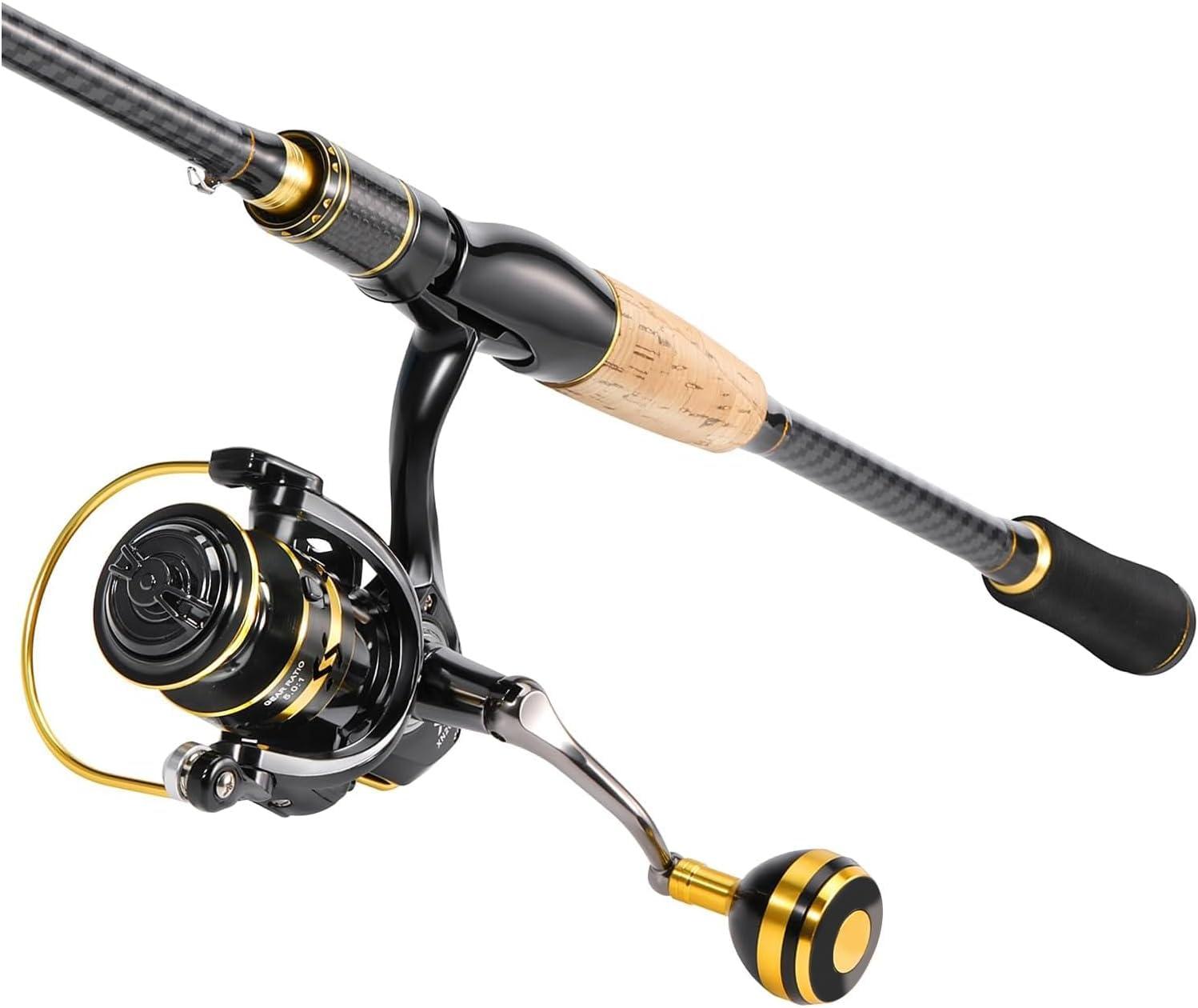 image:imageSougayilang Spinning Fishing Combos CarbonampGlass Fiber Composite 2 Piece Fishing Rods with 2000 Size Spinning Reel 60Golden with 2000 Reel 60