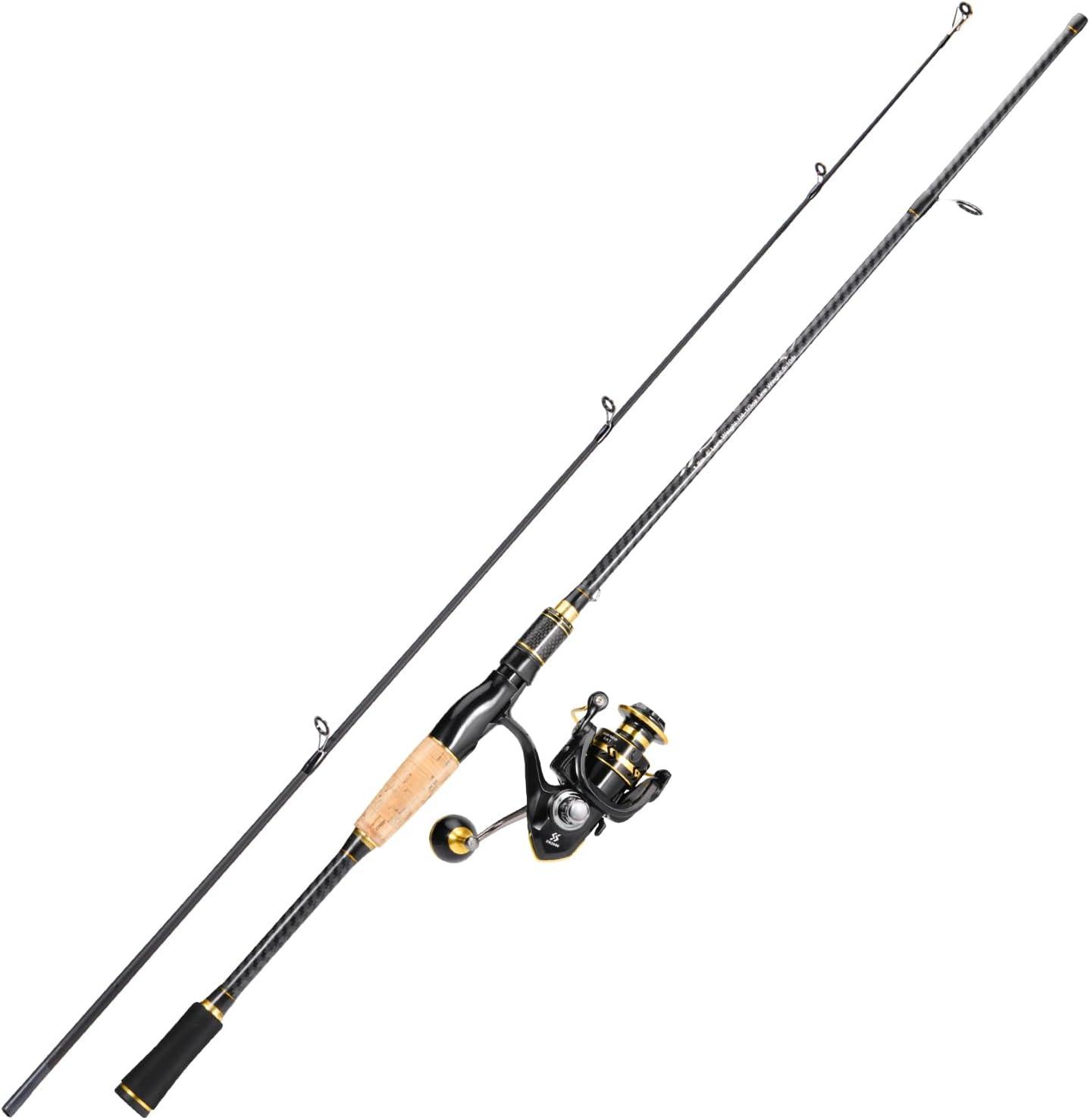 image:imageSougayilang Spinning Fishing Combos CarbonampGlass Fiber Composite 2 Piece Fishing Rods with 2000 Size Spinning Reel 60Golden with 2000 Reel 60
