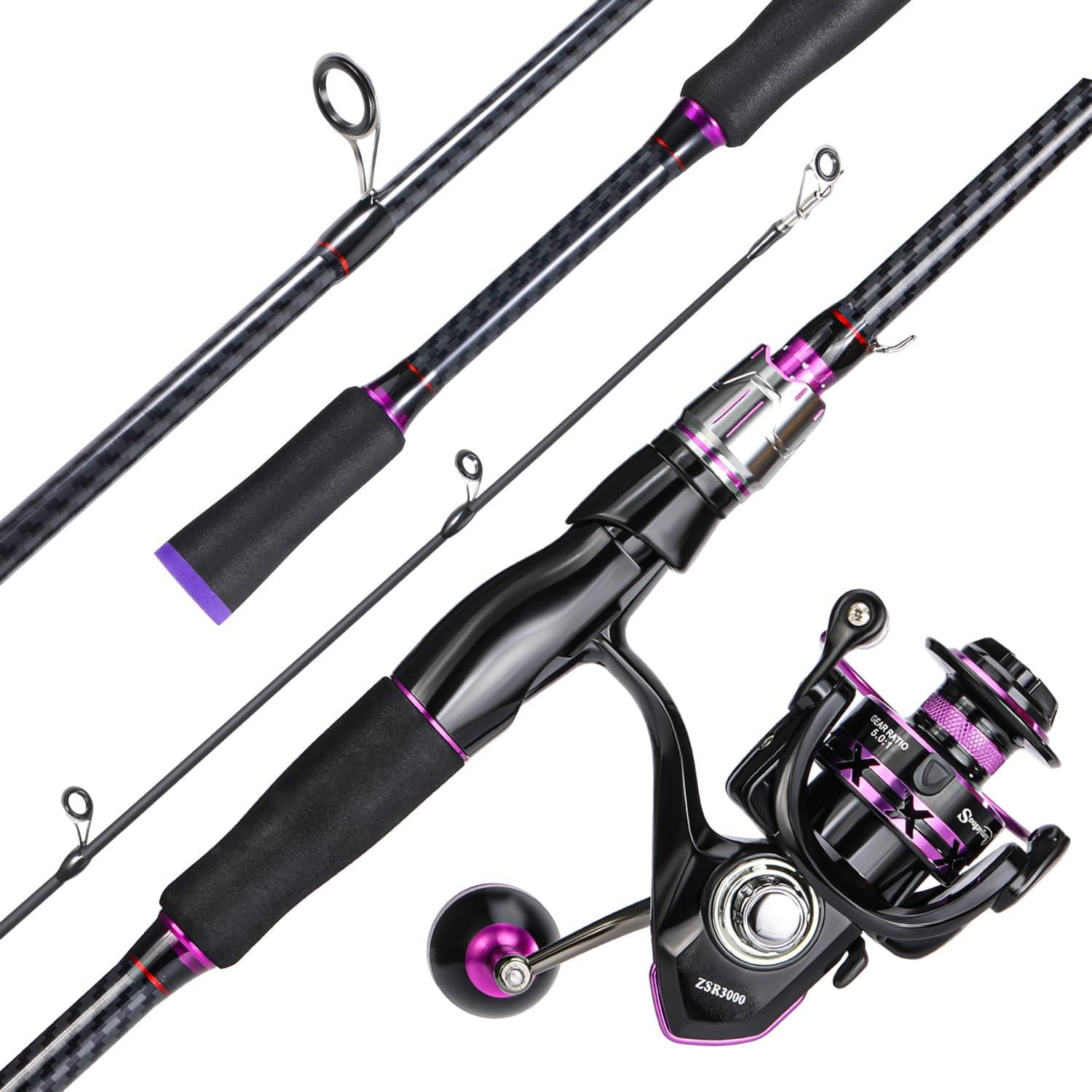 image:imageSougayilang Spinning Fishing Combos CarbonampGlass Fiber Composite 2 Piece Fishing Rods with 2000 Size Spinning Reel 60Purple with 2000 Reel 60