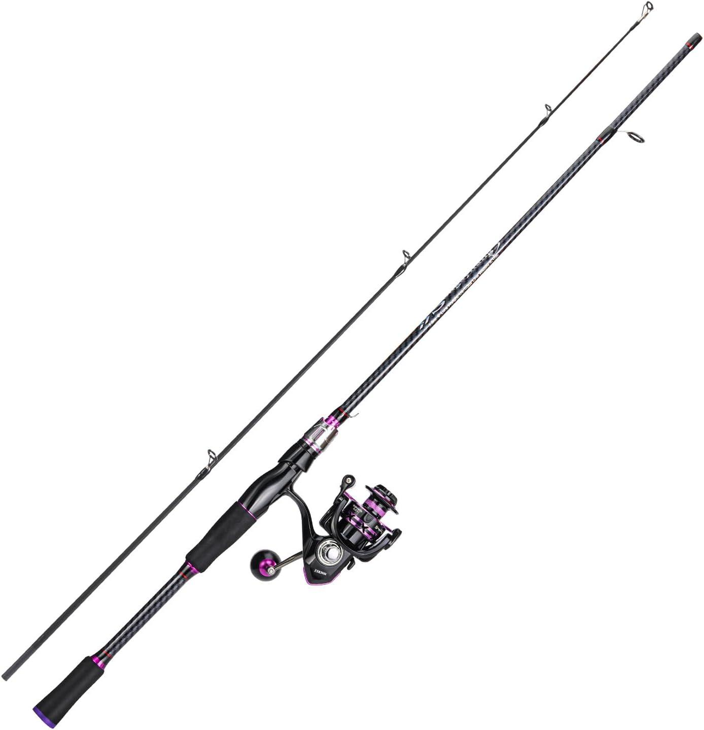 image:imageSougayilang Spinning Fishing Combos CarbonampGlass Fiber Composite 2 Piece Fishing Rods with 2000 Size Spinning Reel 60Purple with 2000 Reel 60