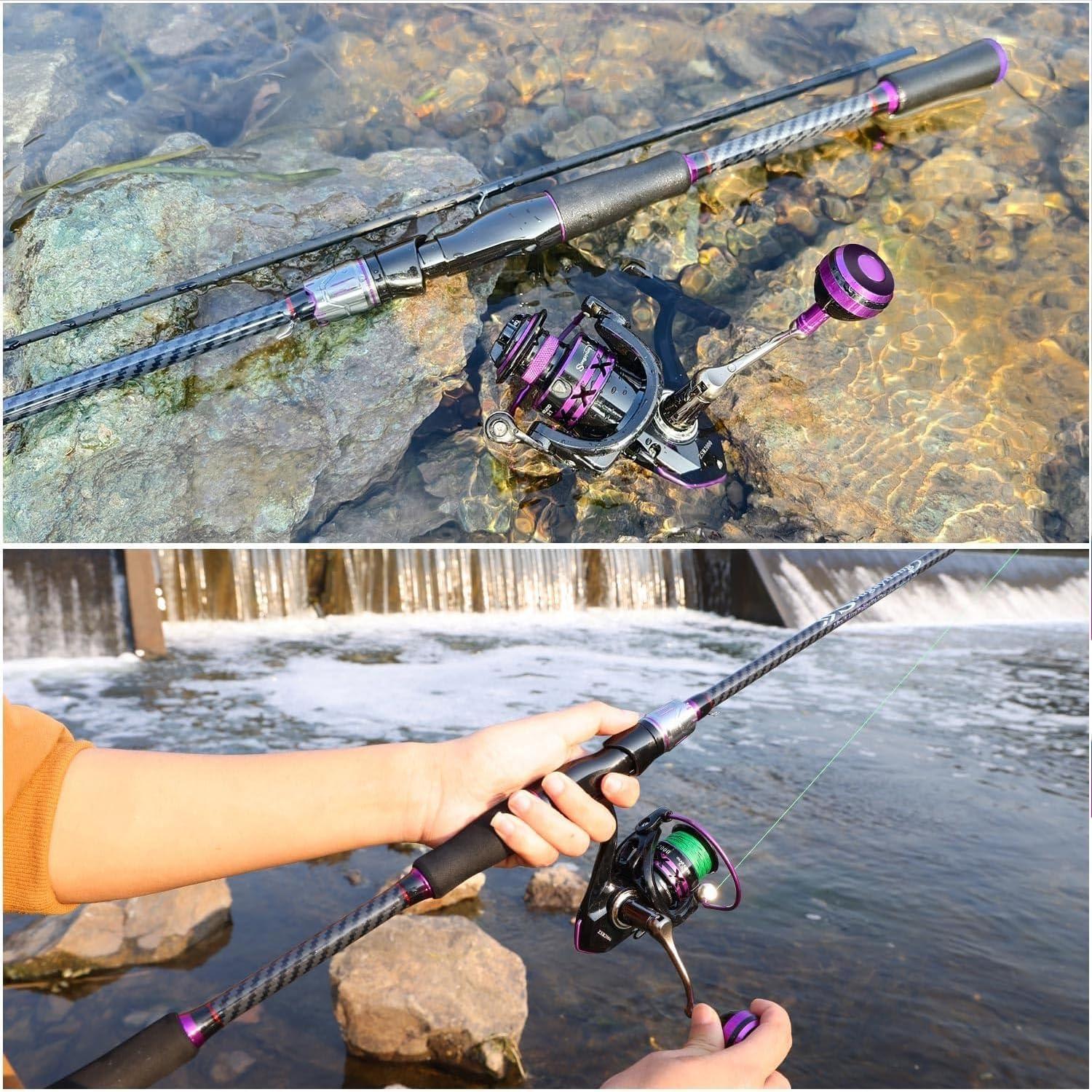 image:imageSougayilang Spinning Fishing Combos CarbonampGlass Fiber Composite 2 Piece Fishing Rods with 2000 Size Spinning Reel 60Purple with 2000 Reel 60