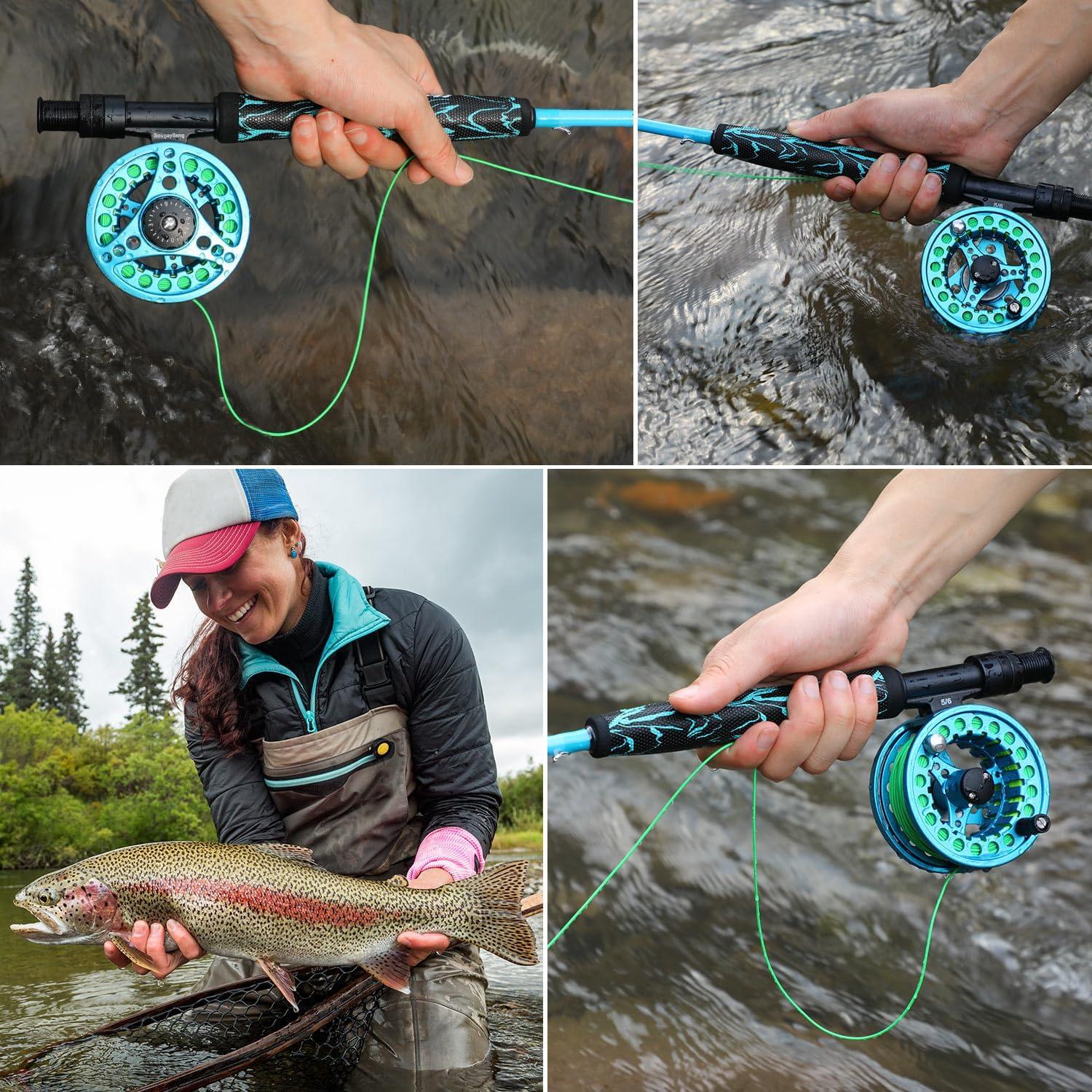 image:imageSougayilang Standard Fly Fishing Combo Starter Kit 56 Weight 9 Fly Rod with SuperPolymer Handle Accessories Carrying Case Fly Box Case amp Fishing FliesBlue