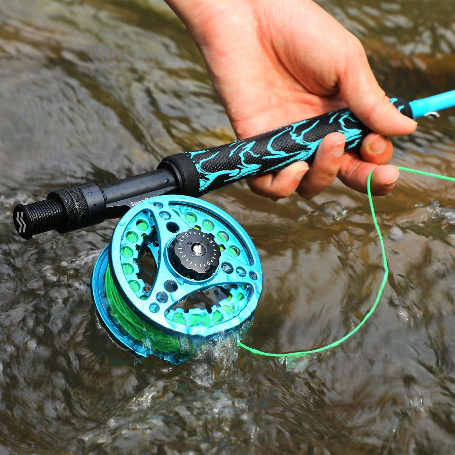 image:imageSougayilang Standard Fly Fishing Combo Starter Kit 56 Weight 9 Fly Rod with SuperPolymer Handle Accessories Carrying Case Fly Box Case amp Fishing FliesBlue