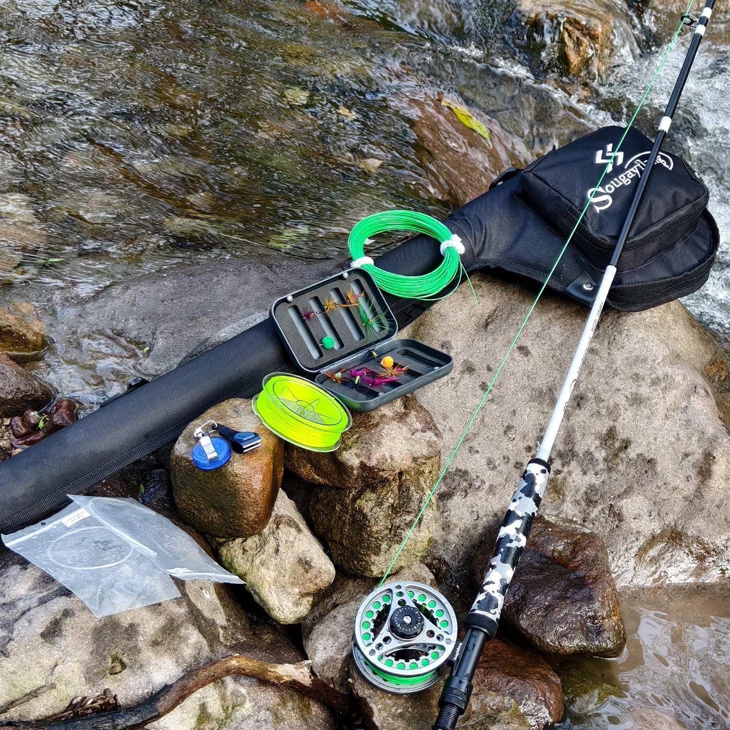 image:imageSougayilang Standard Fly Fishing Combo Starter Kit 56 Weight 9 Fly Rod with SuperPolymer Handle Accessories Carrying Case Fly Box Case amp Fishing FliesBlack