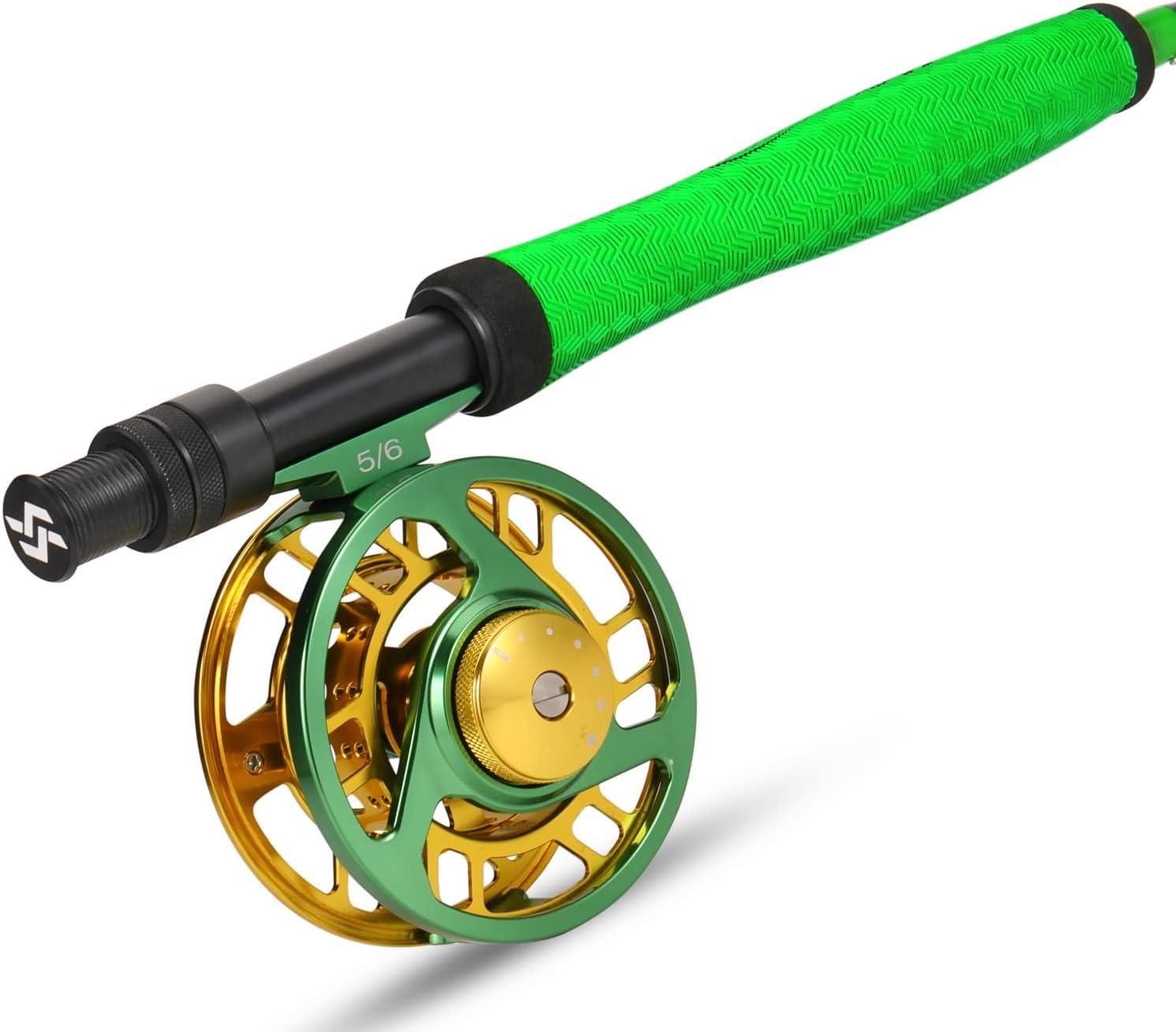 image:imageSougayilang Standard Fly Fishing Combo Starter Kit 56 Weight 9 Fly Rod with SuperPolymer Handle Accessories Carrying Case Fly Box Case amp Fishing FliesGreen