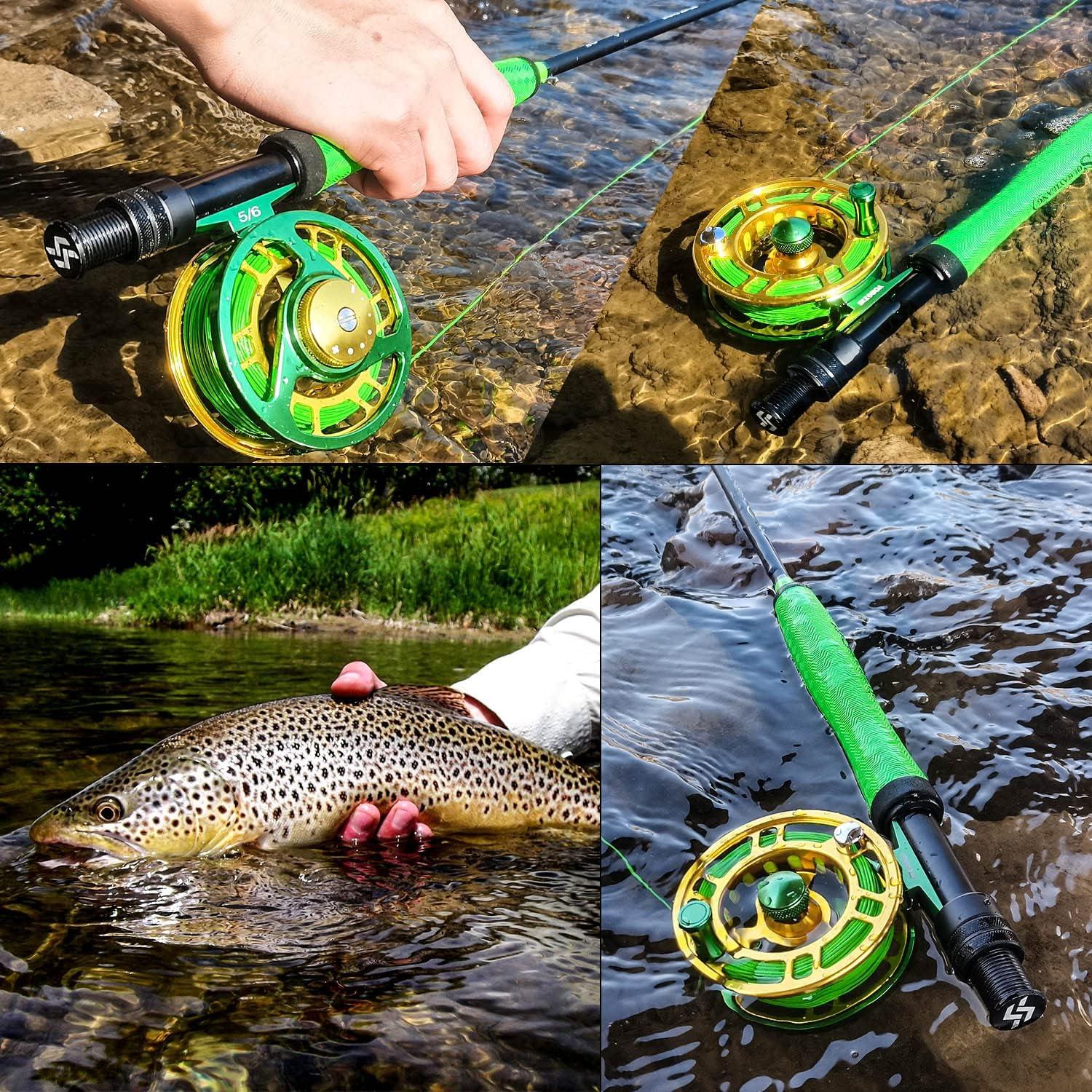 image:imageSougayilang Standard Fly Fishing Combo Starter Kit 56 Weight 9 Fly Rod with SuperPolymer Handle Accessories Carrying Case Fly Box Case amp Fishing FliesGreen