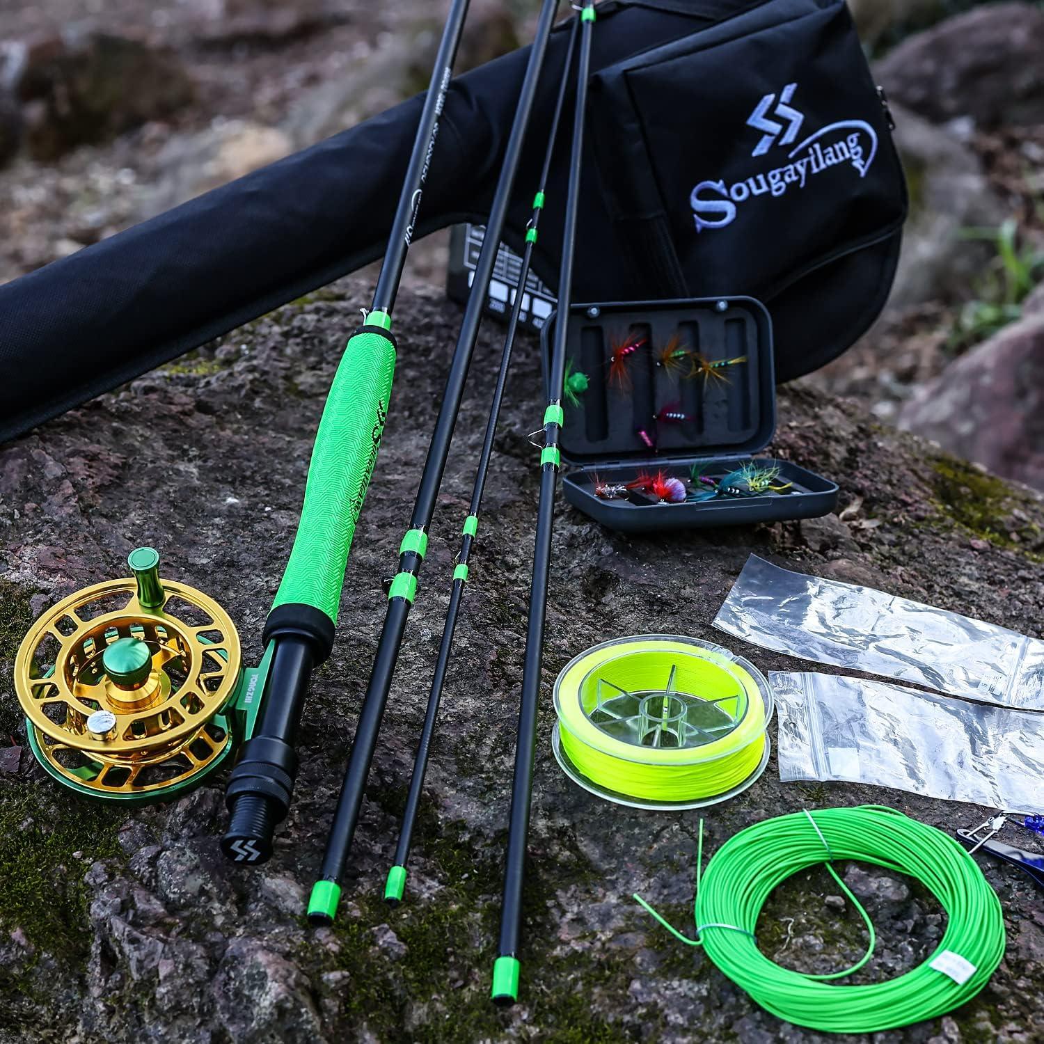 image:imageSougayilang Standard Fly Fishing Combo Starter Kit 56 Weight 9 Fly Rod with SuperPolymer Handle Accessories Carrying Case Fly Box Case amp Fishing FliesGreen