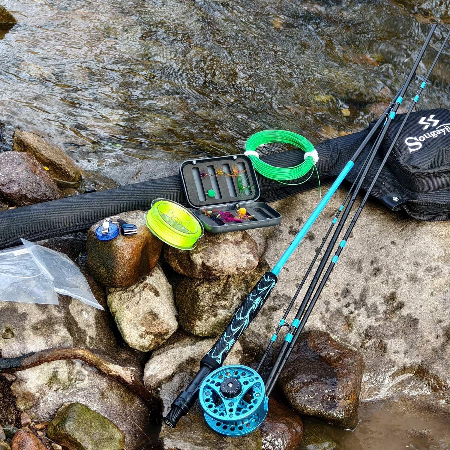 image:imageSougayilang Standard Fly Fishing Combo Starter Kit 56 Weight 9 Fly Rod with SuperPolymer Handle Accessories Carrying Case Fly Box Case amp Fishing FliesBlue