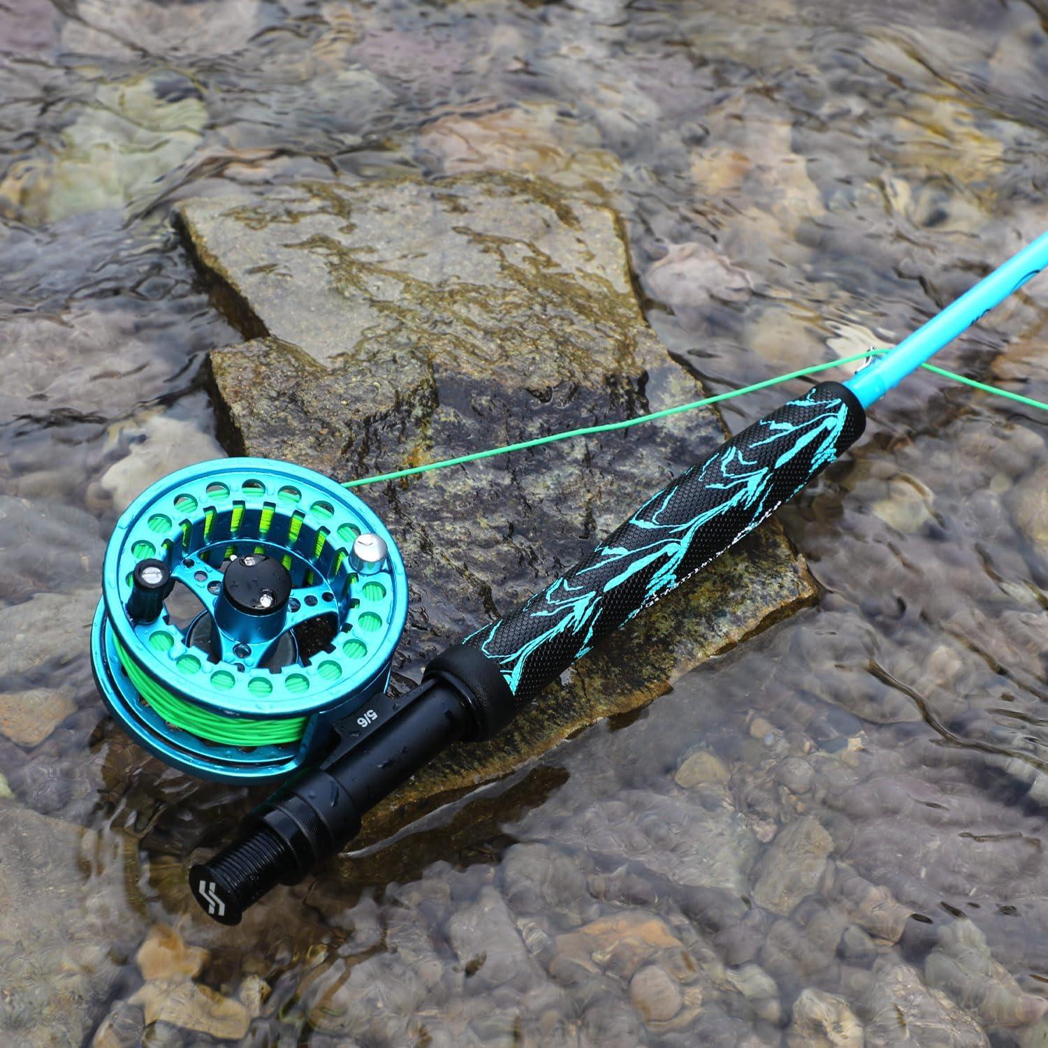 image:imageSougayilang Standard Fly Fishing Combo Starter Kit 56 Weight 9 Fly Rod with SuperPolymer Handle Accessories Carrying Case Fly Box Case amp Fishing FliesBlue