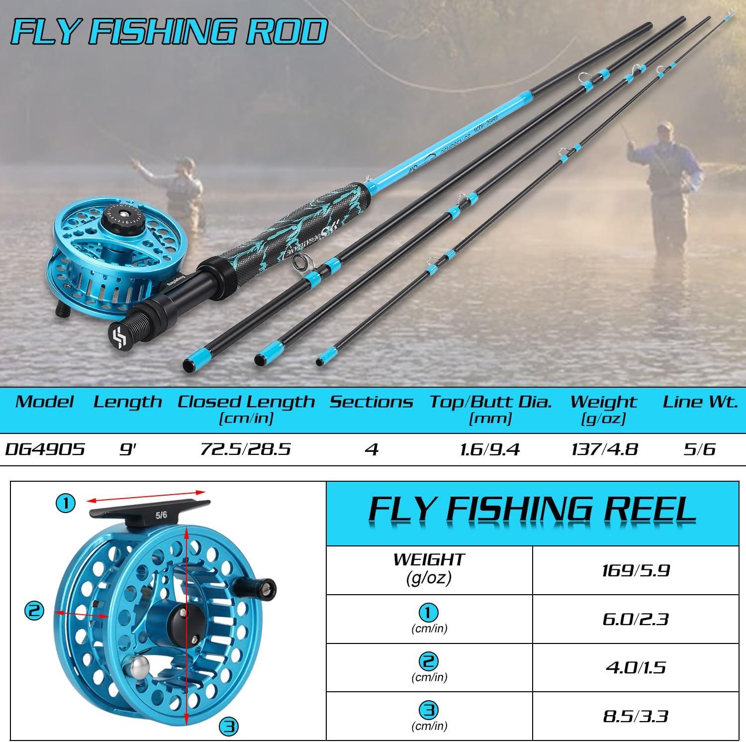 image:imageSougayilang Standard Fly Fishing Combo Starter Kit 56 Weight 9 Fly Rod with SuperPolymer Handle Accessories Carrying Case Fly Box Case amp Fishing FliesBlue