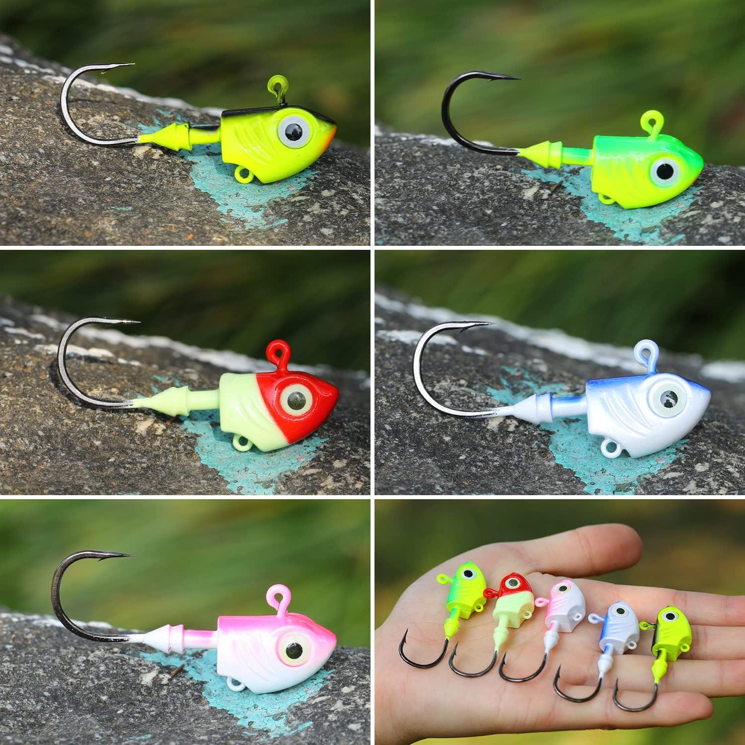 image:imageSougayilang Swimbait Jig Head Lead Flats Jig Head Bait Lead Weighted Hooks Spin Fish Jig Heads Fishing AccessoriesB 5PCS with a tackle box