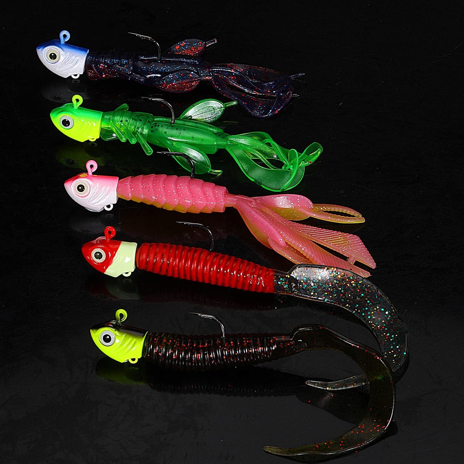 image:imageSougayilang Swimbait Jig Head Lead Flats Jig Head Bait Lead Weighted Hooks Spin Fish Jig Heads Fishing AccessoriesB 5PCS with a tackle box
