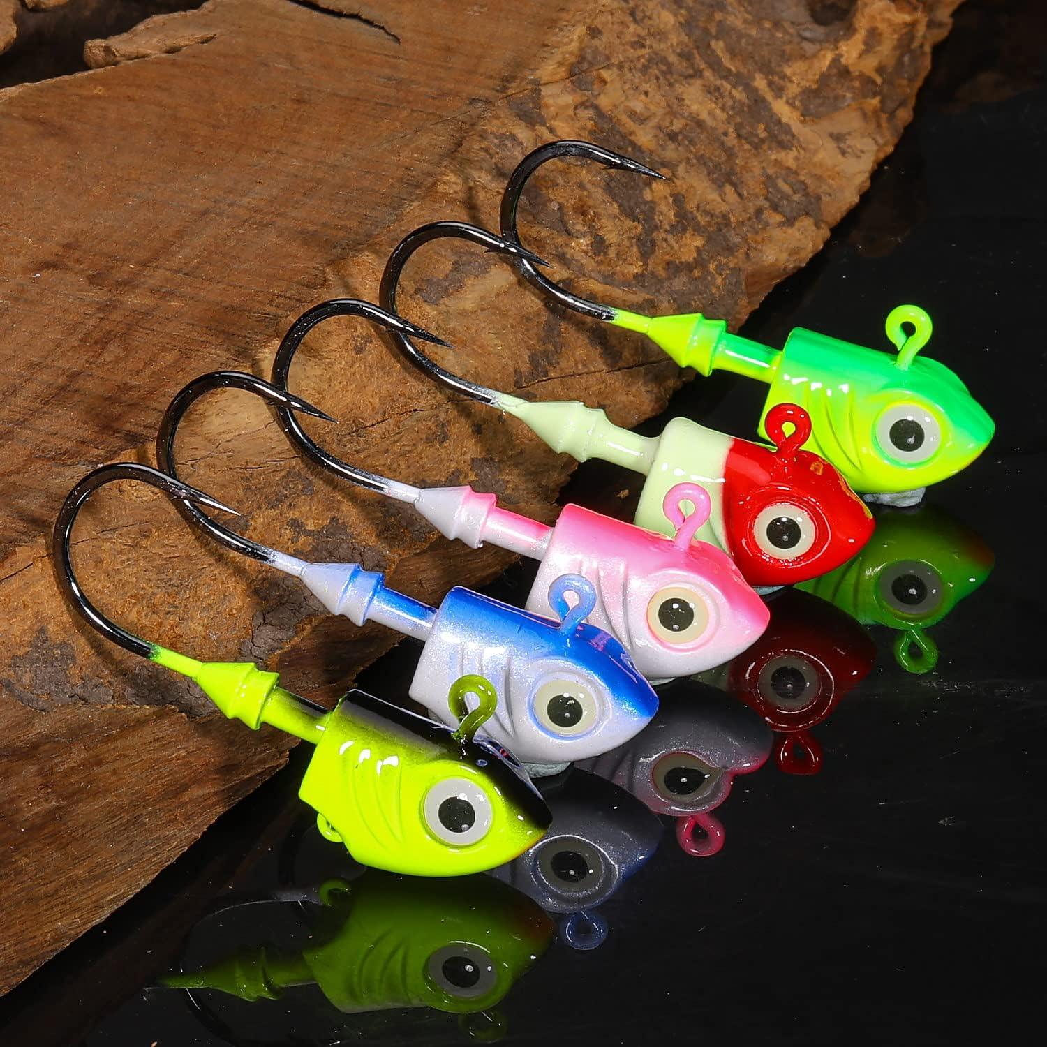image:imageSougayilang Swimbait Jig Head Lead Flats Jig Head Bait Lead Weighted Hooks Spin Fish Jig Heads Fishing AccessoriesB 5PCS with a tackle box