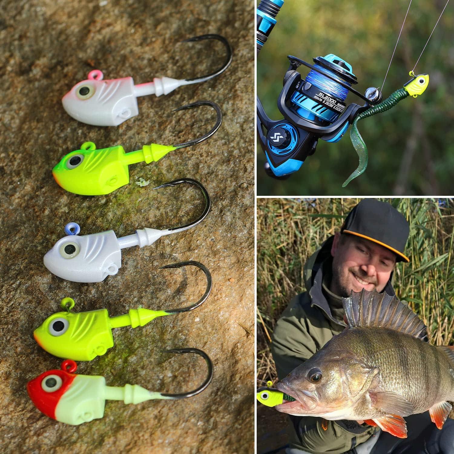 image:imageSougayilang Swimbait Jig Head Lead Flats Jig Head Bait Lead Weighted Hooks Spin Fish Jig Heads Fishing AccessoriesB 5PCS with a tackle box