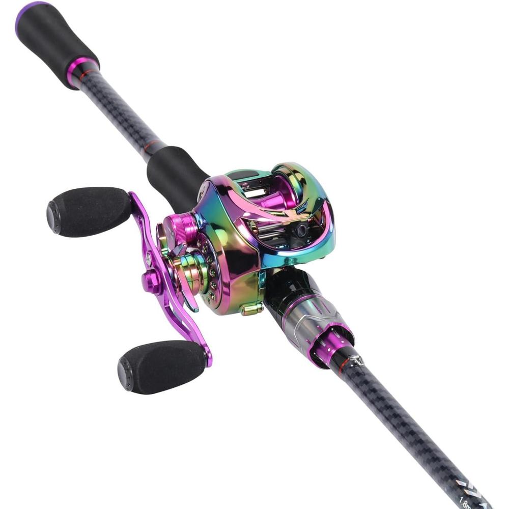 image:imageSougayilang Baitcasting Fishing Combos CarbonampGlass Fiber Composite 2 Piece Fishing Rods with Casting Reel 60Purple Right Handed 60