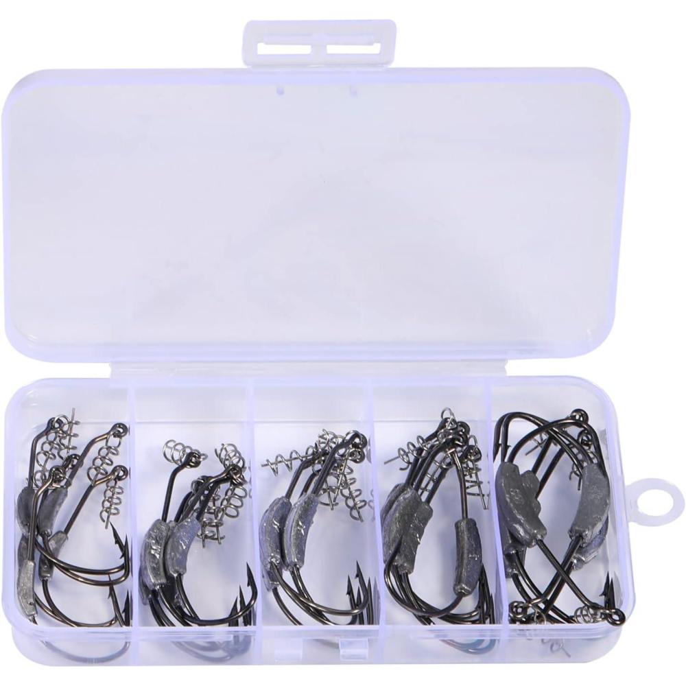 image:imageSougayilang Fishing Hooks High Carbon Steel Worm Soft Bait Jig Fish Hooks with Plastic Box25pcs weighted