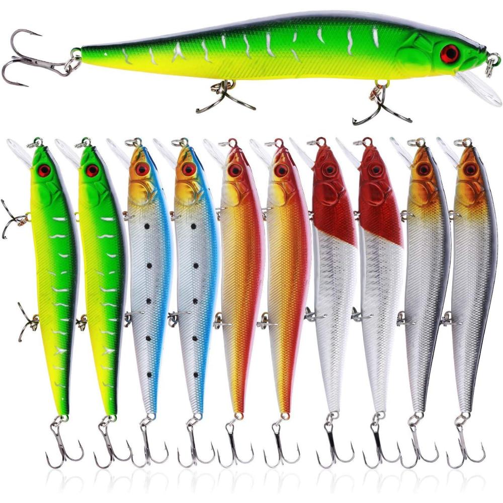 image:imageSougayilang Fishing Lures Large Hard Bait Minnow VIB Lure with Treble Hook LifeLike Swimbait Fishing Bait Popper Crankbait Vibe Sinking Lure for Bass Trout Walleye RedfishType 310PCS